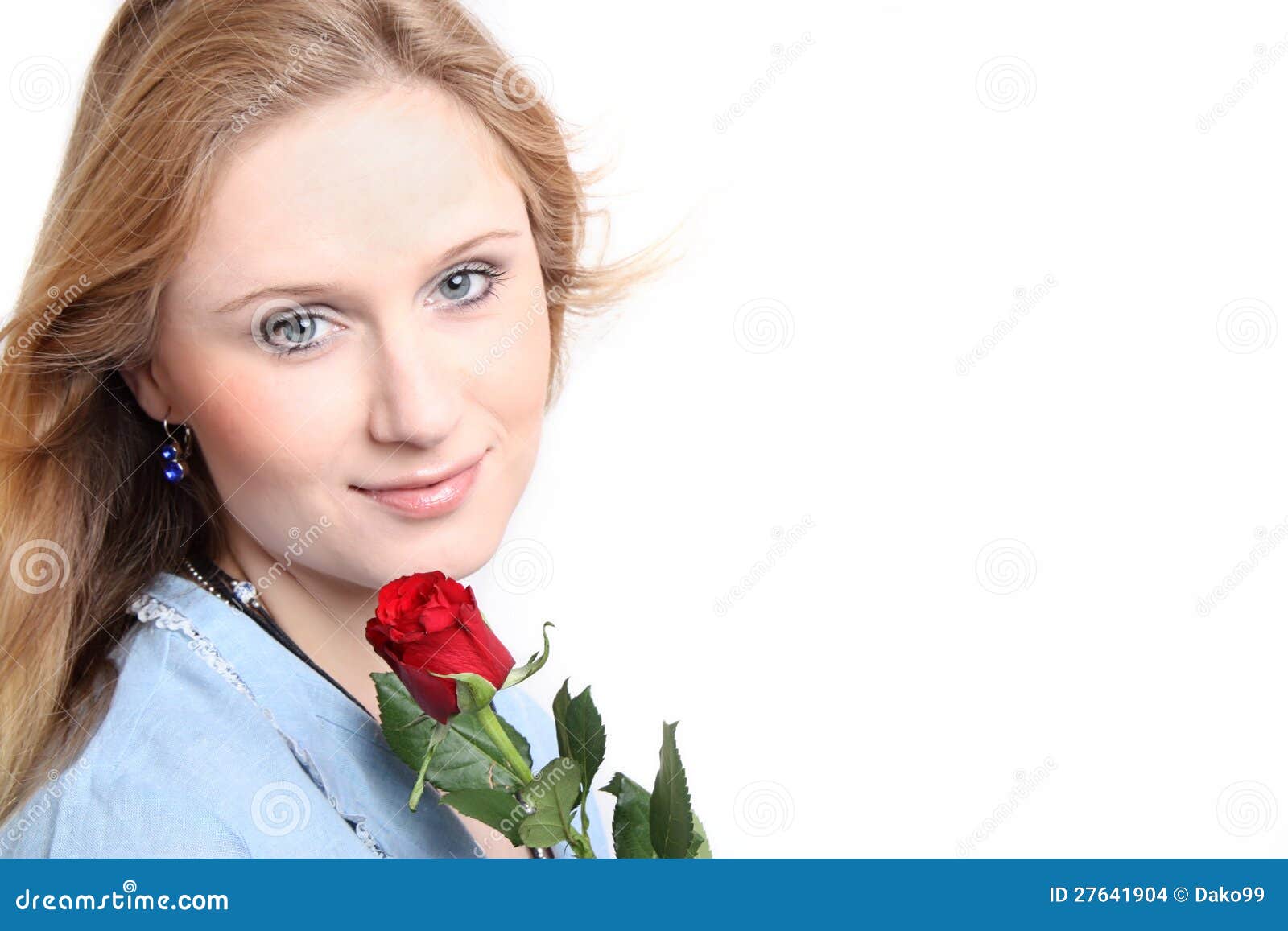 Girl with red rose stock photo. Image of blond, young 27641904