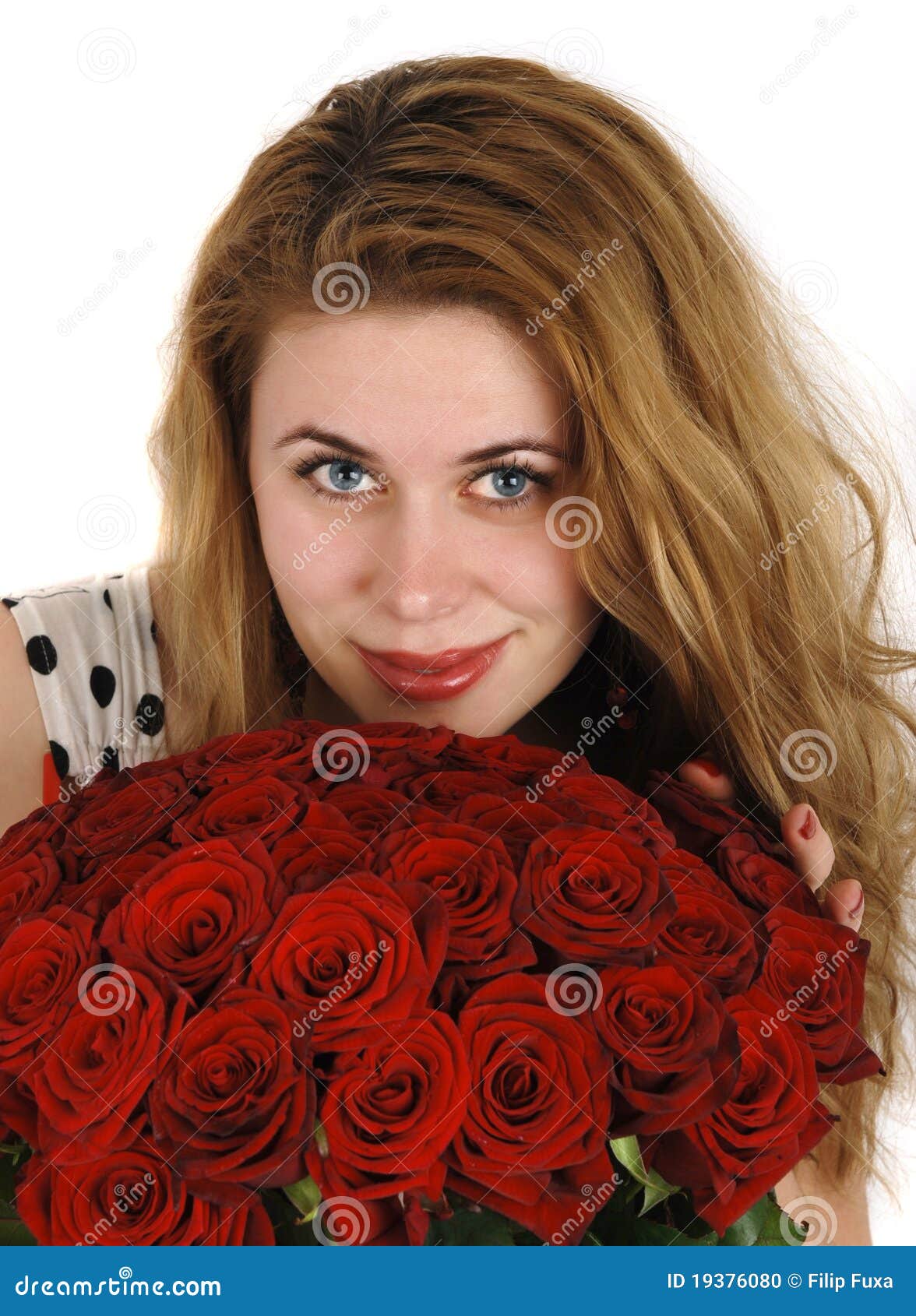 Girl with red roses stock photo. Image of floral, eyed 19376080