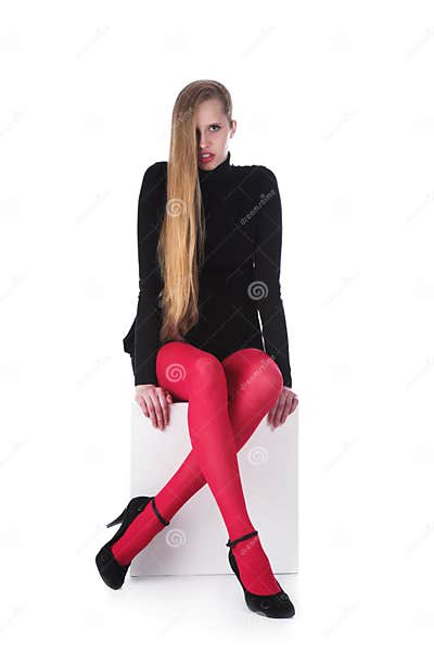 The girl in red stockings stock photo. Image of lilac - 3803974