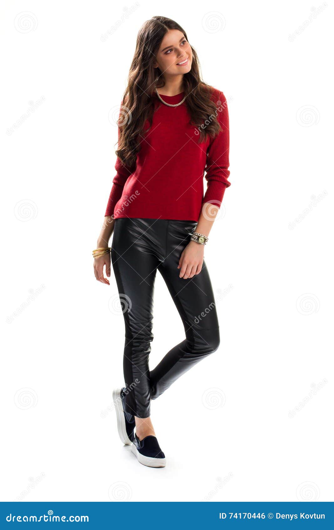 Girl in Red Sweater Smiling. Stock Photo - Image of accessory, female ...