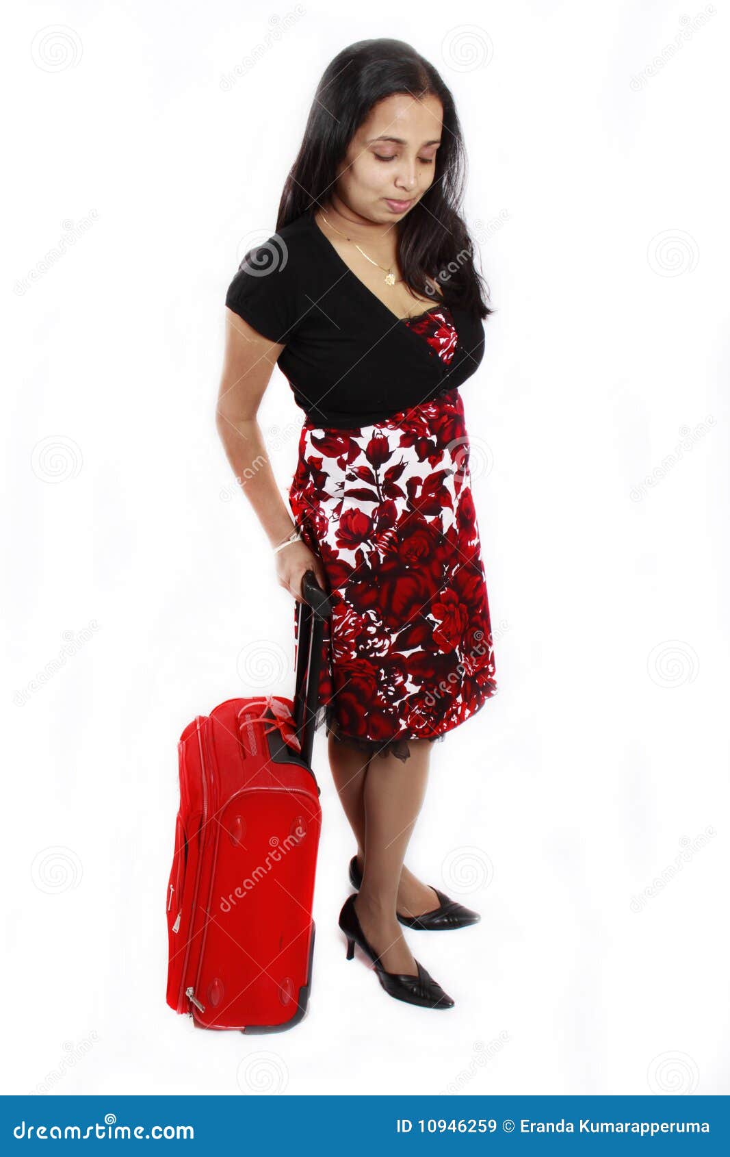 Girl with a red travel bag stock image. Image of caucasian 10946259