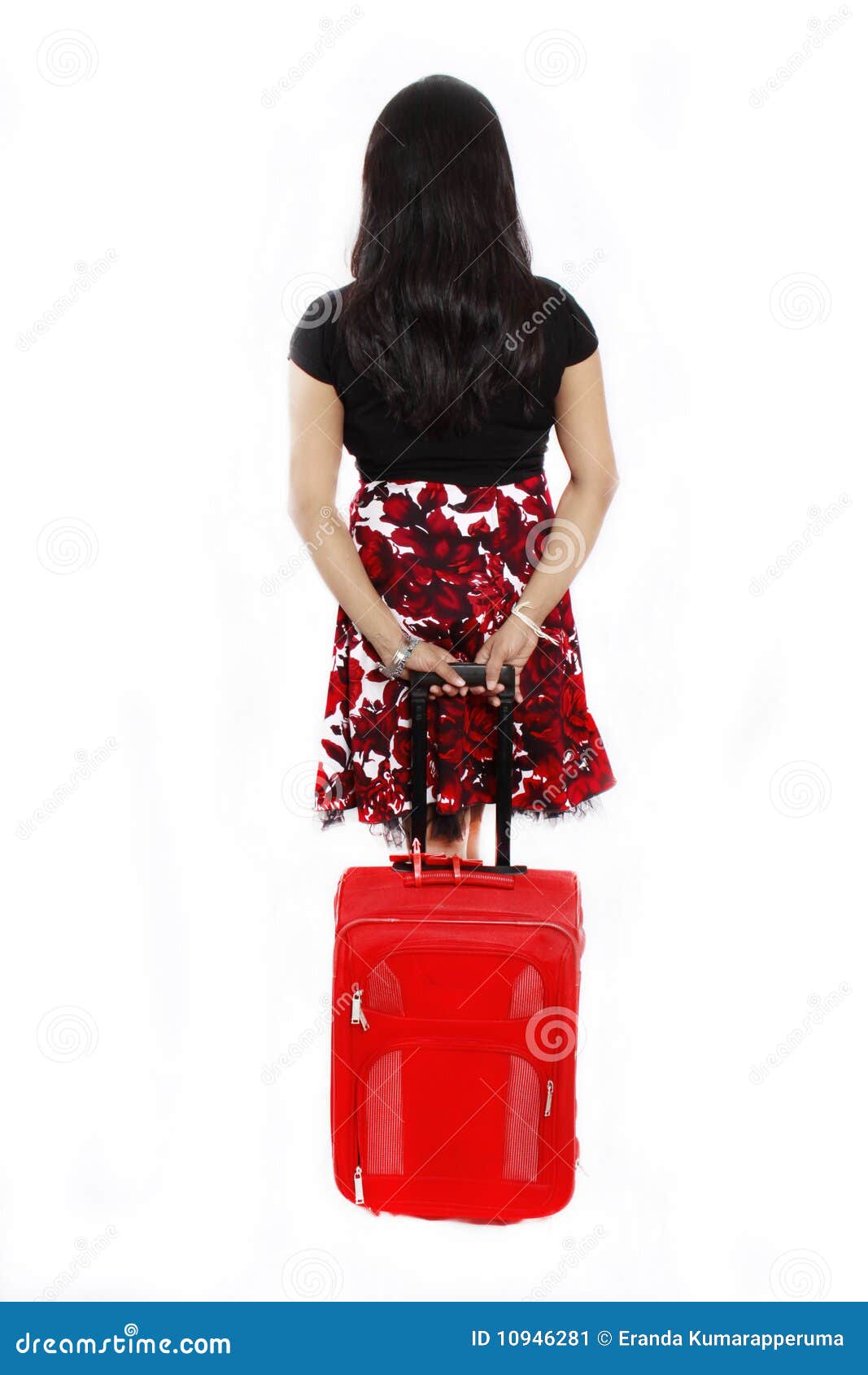 Girl with a red travel bag stock image. Image of environment 10946281