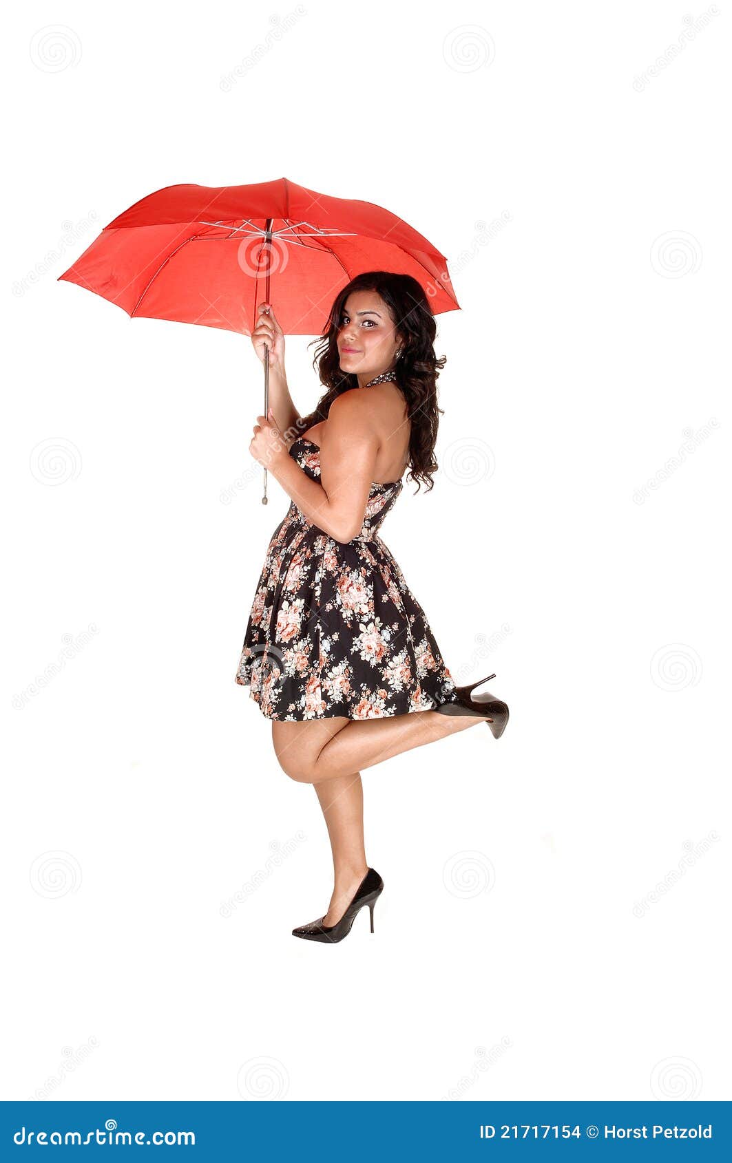 Girl with red umbrella. stock photo. Image of protective - 21717154