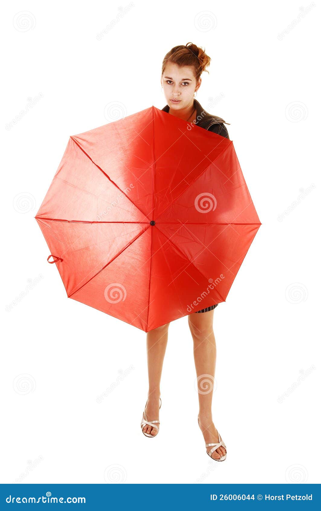 Girl with red umbrella. stock photo. Image of isolated 26006044
