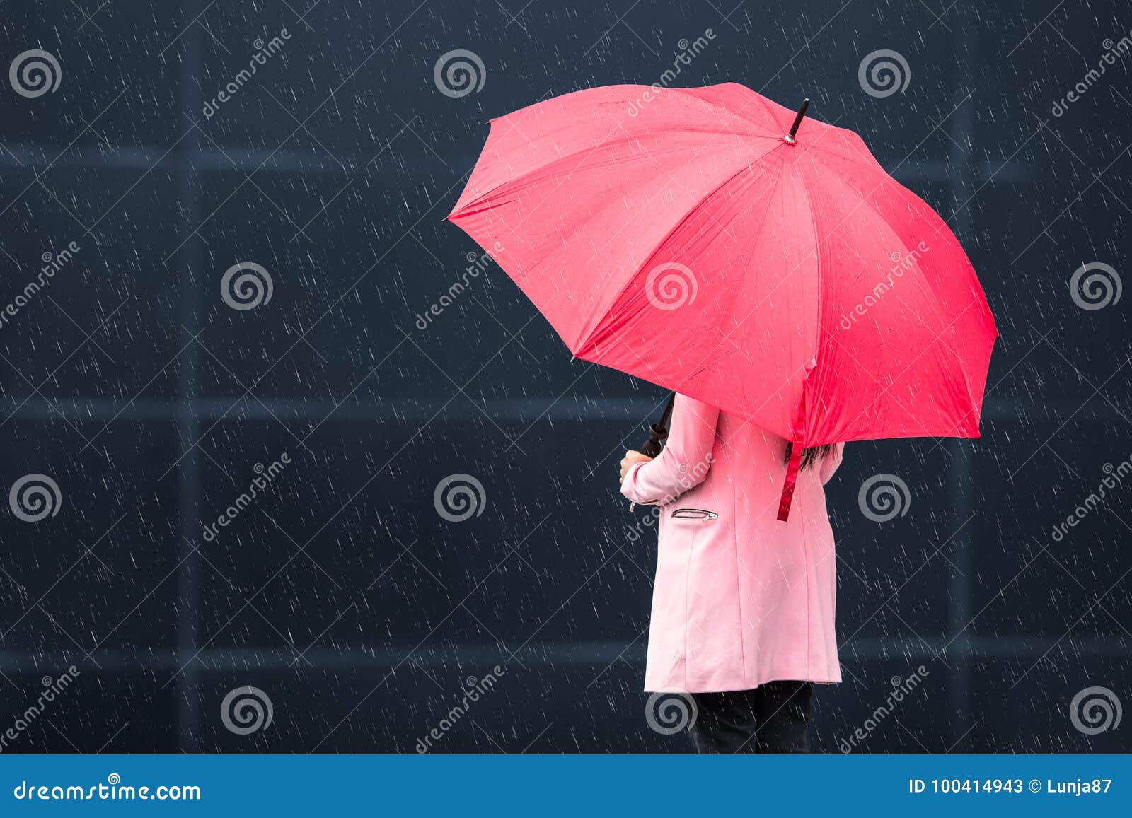 Girl with Red Umbrella on Rain Stock Image Image of showers, fashion