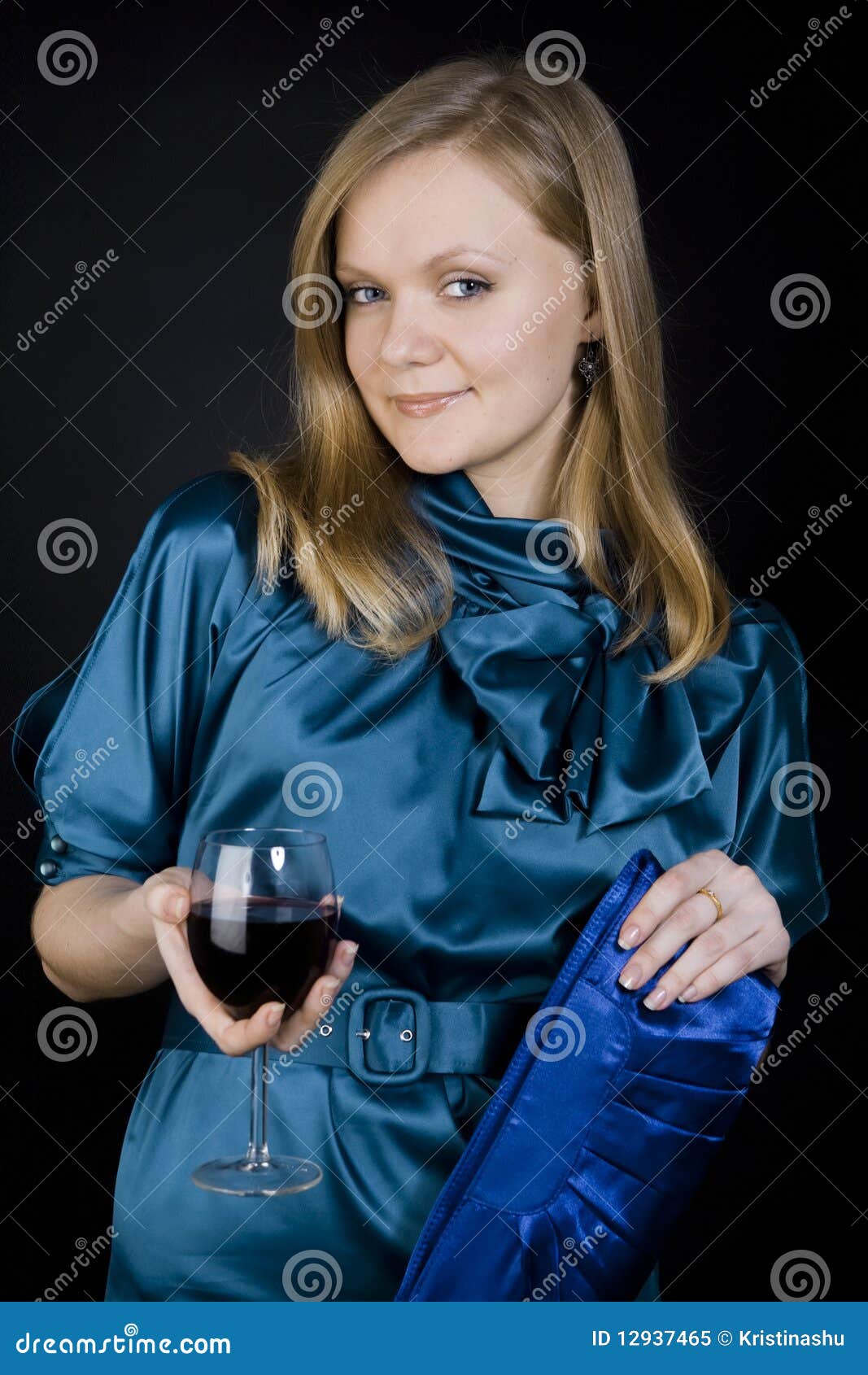 Girl with red wine stock image. Image of hand, blond 12937465