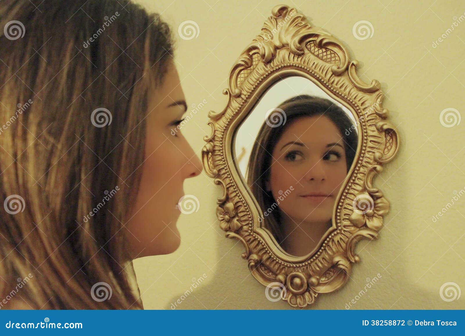 Girl reflection in mirror stock photo. Image of woman 38258872