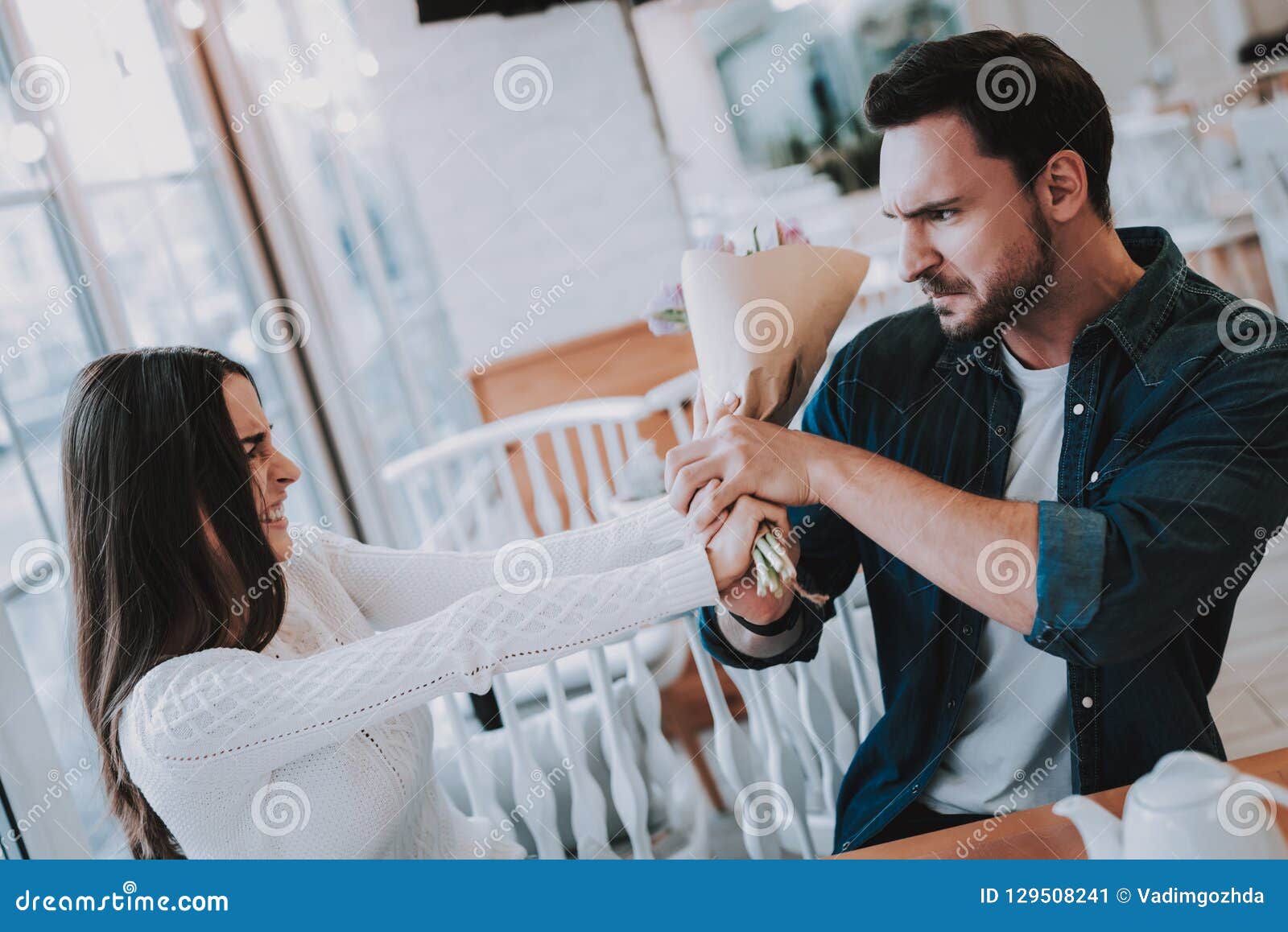 girl. refuses the flowers. break down. apologizes.