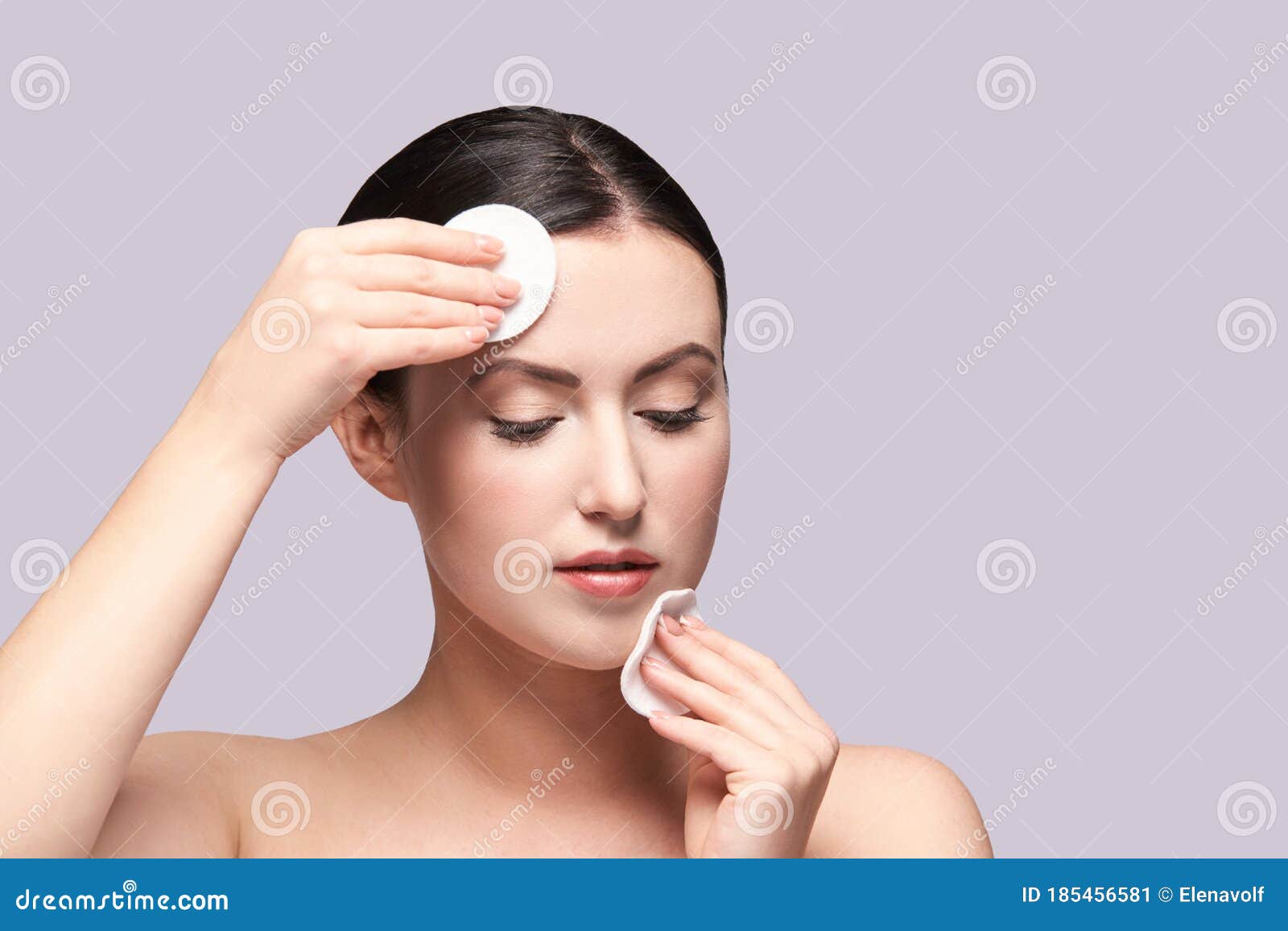 girl remove mascara. cotton pad. skin care evening routine