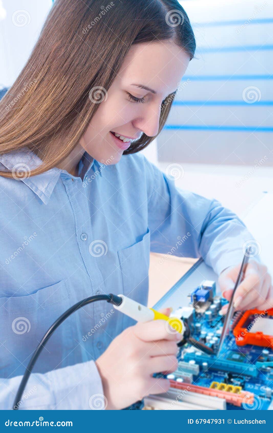 Girl repairing electronic stock image. Image of interior 67947931