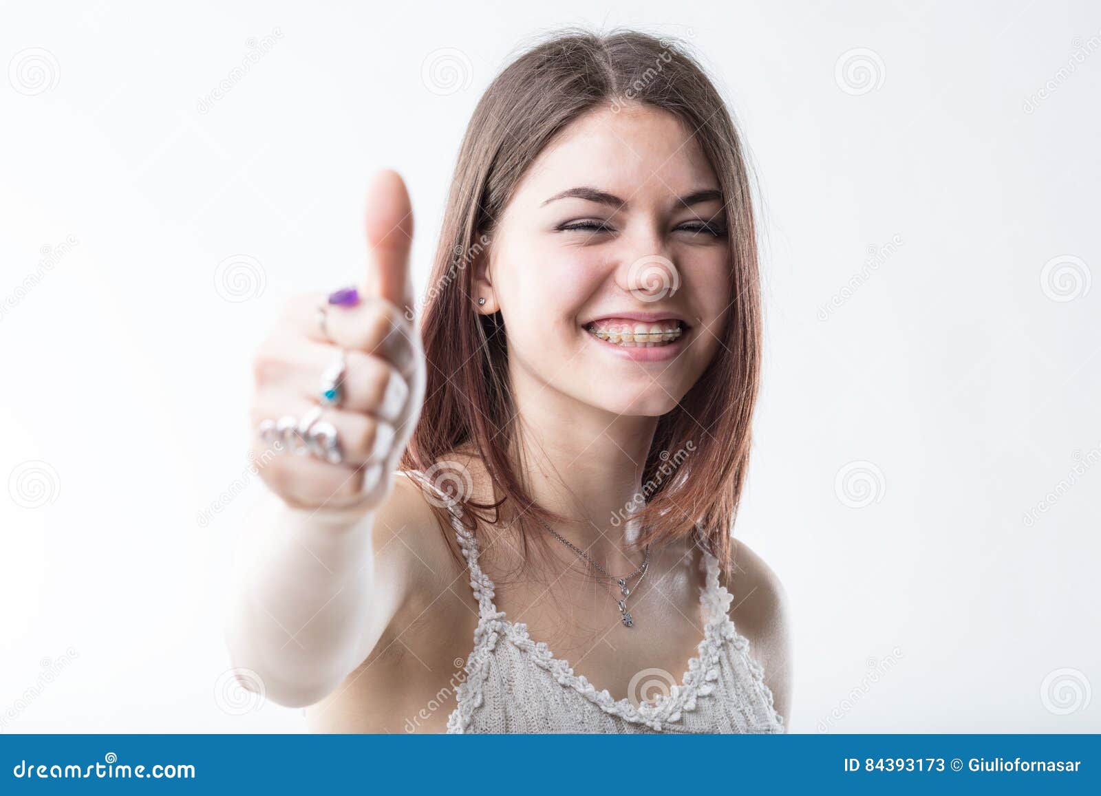Girl with a Retainer Thumb Up Stock Image - Image of dental, beauty ...