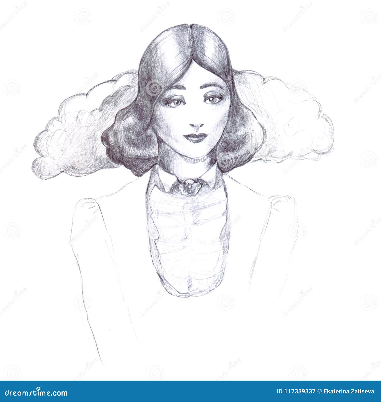 Girl Retro Vintage Pencil Sketch Outline Old Fashioned