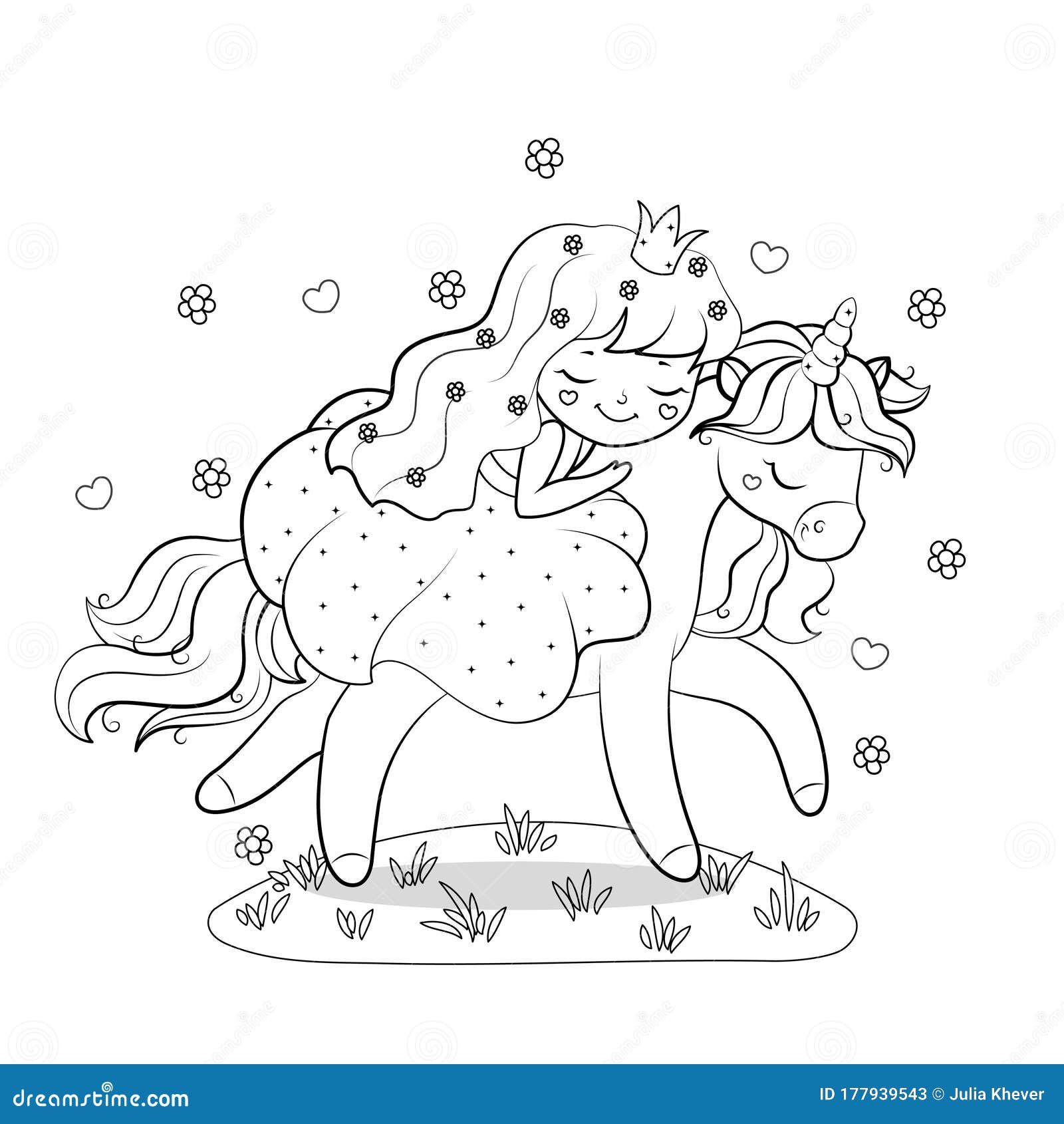 Cute Cartoon Princess Riding On Unicorn Isolated On Romantic Background ...