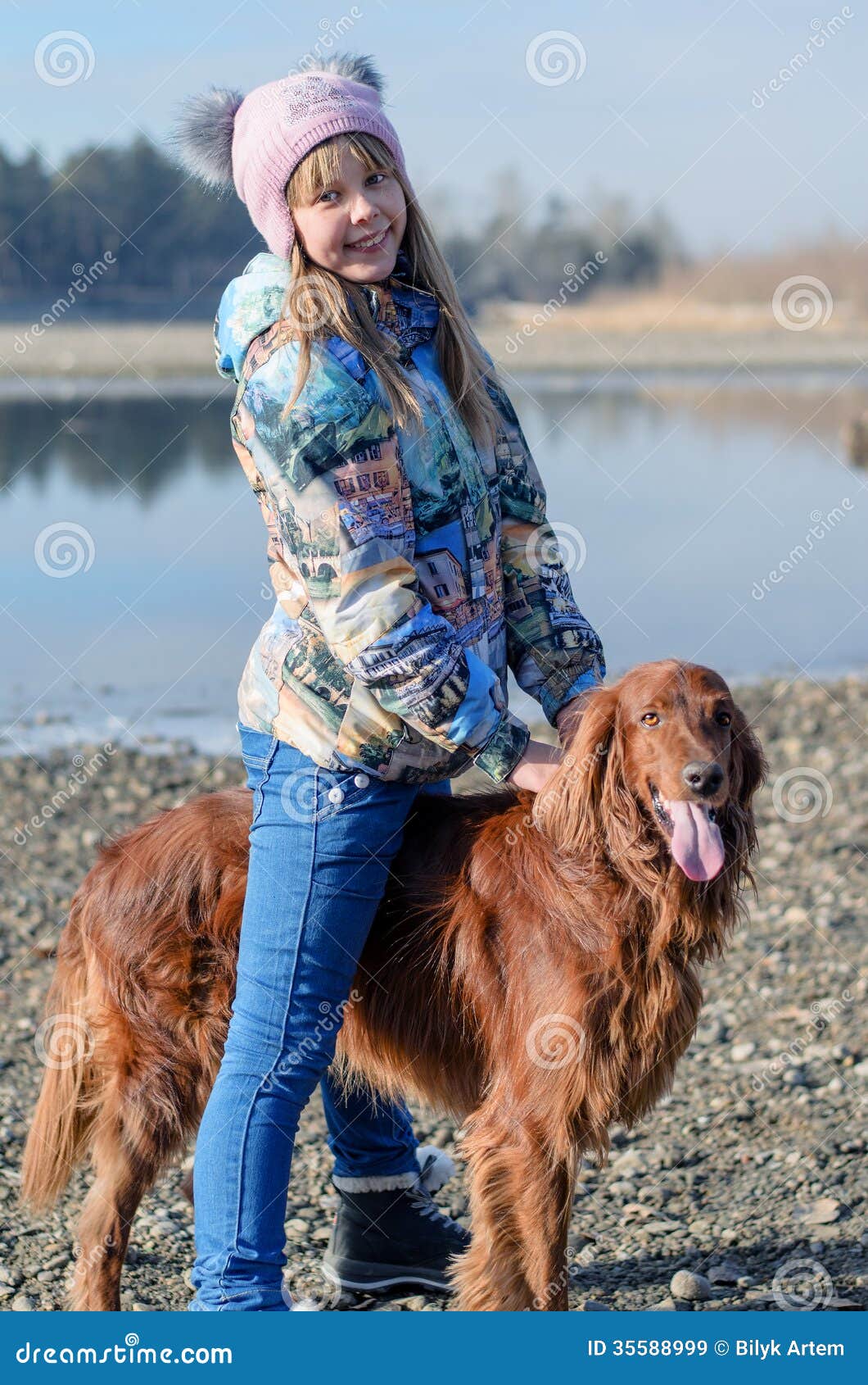 Girl riding a dog. stock image. Image of human, nature 35588999