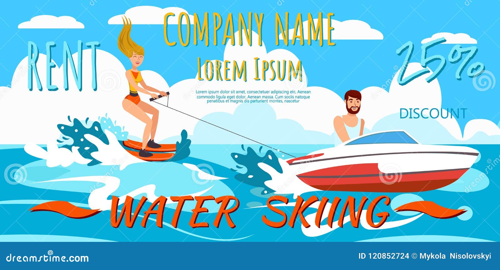 Girl Riding Water Skiing. Vector Illustration. Stock Vector