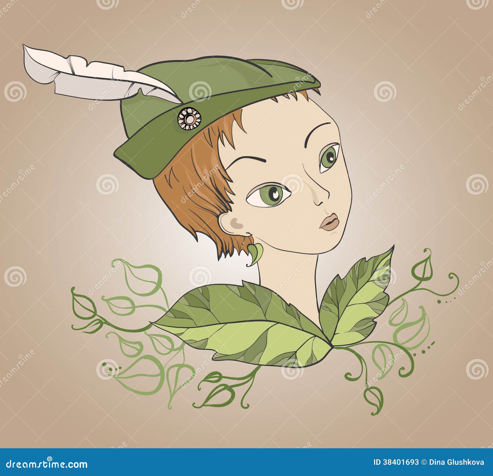 Girl with Robin Hood s hat stock vector. Illustration of naive 38401693