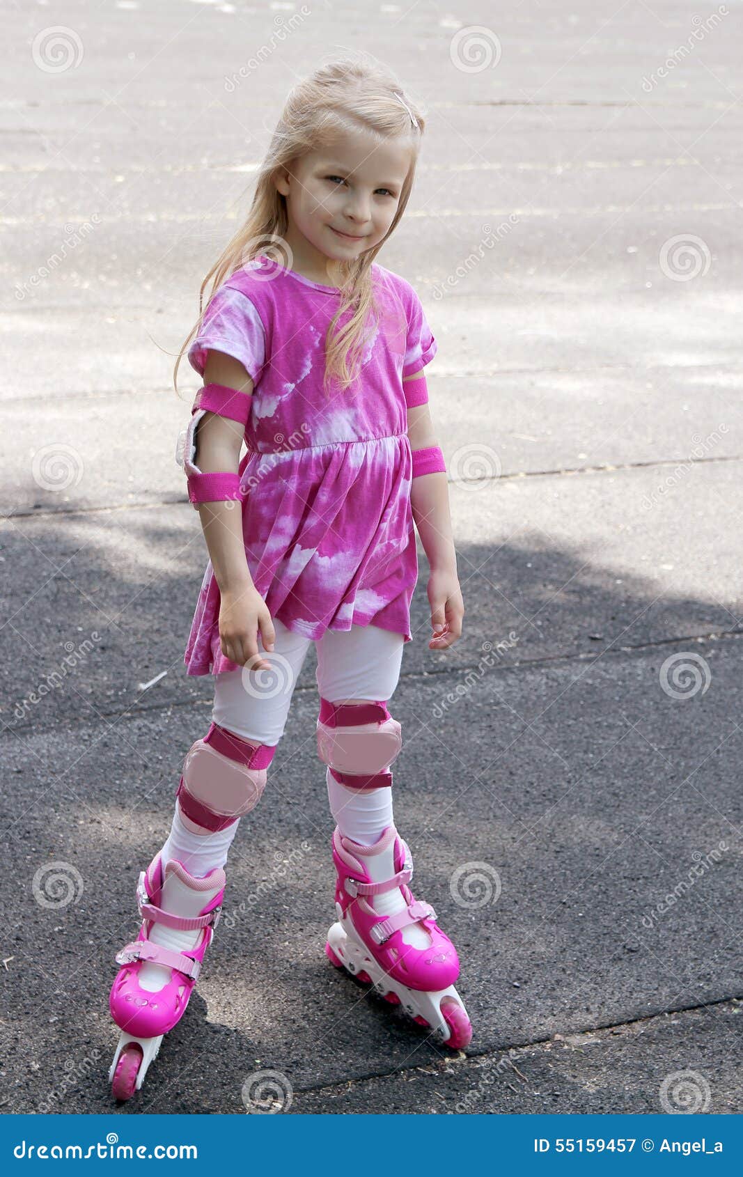 Girl in Roller Skates and Protection Stock Image Image of magenta