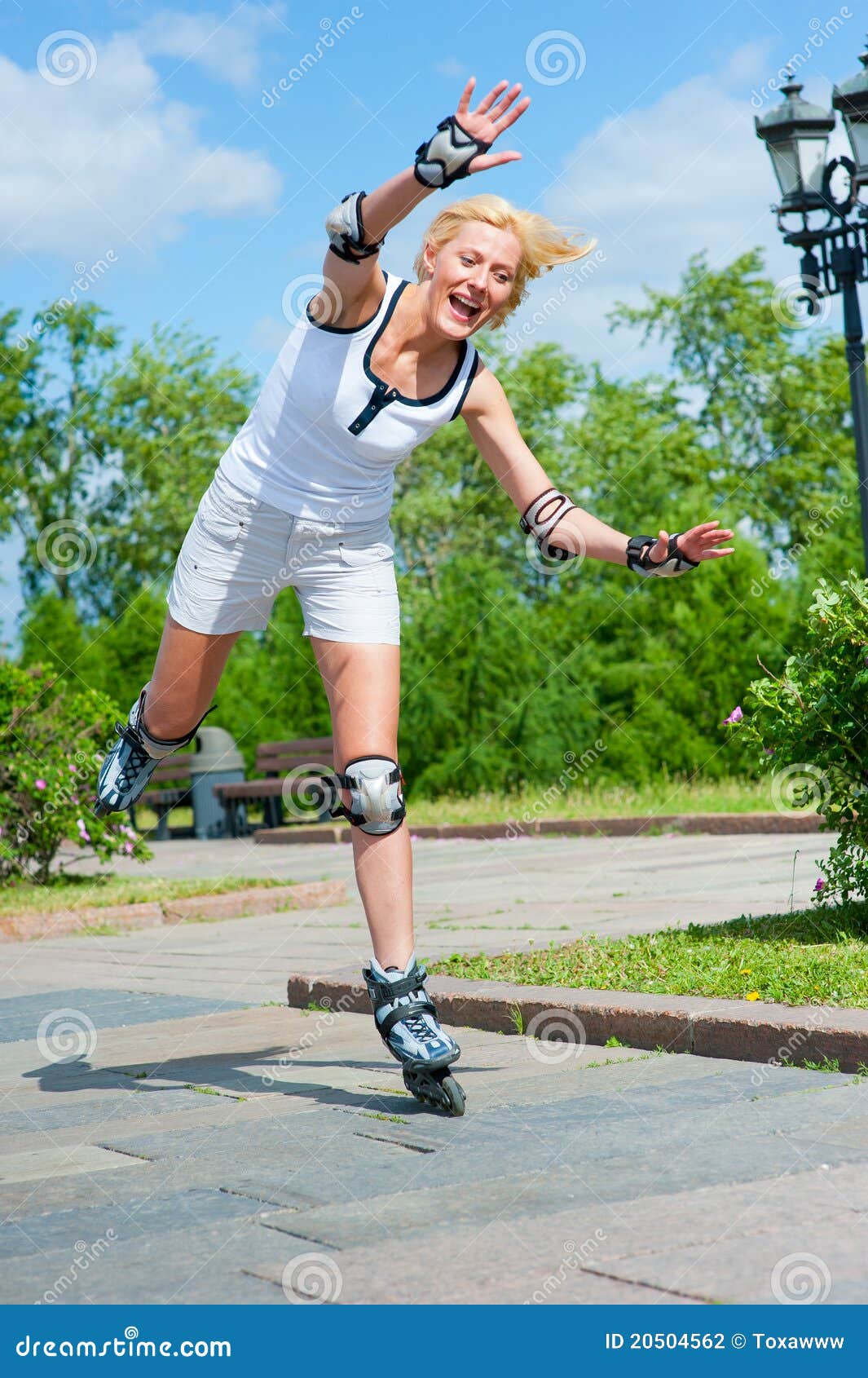 Girl Rollerskating in the Park Stock Photo Image of action, leisure