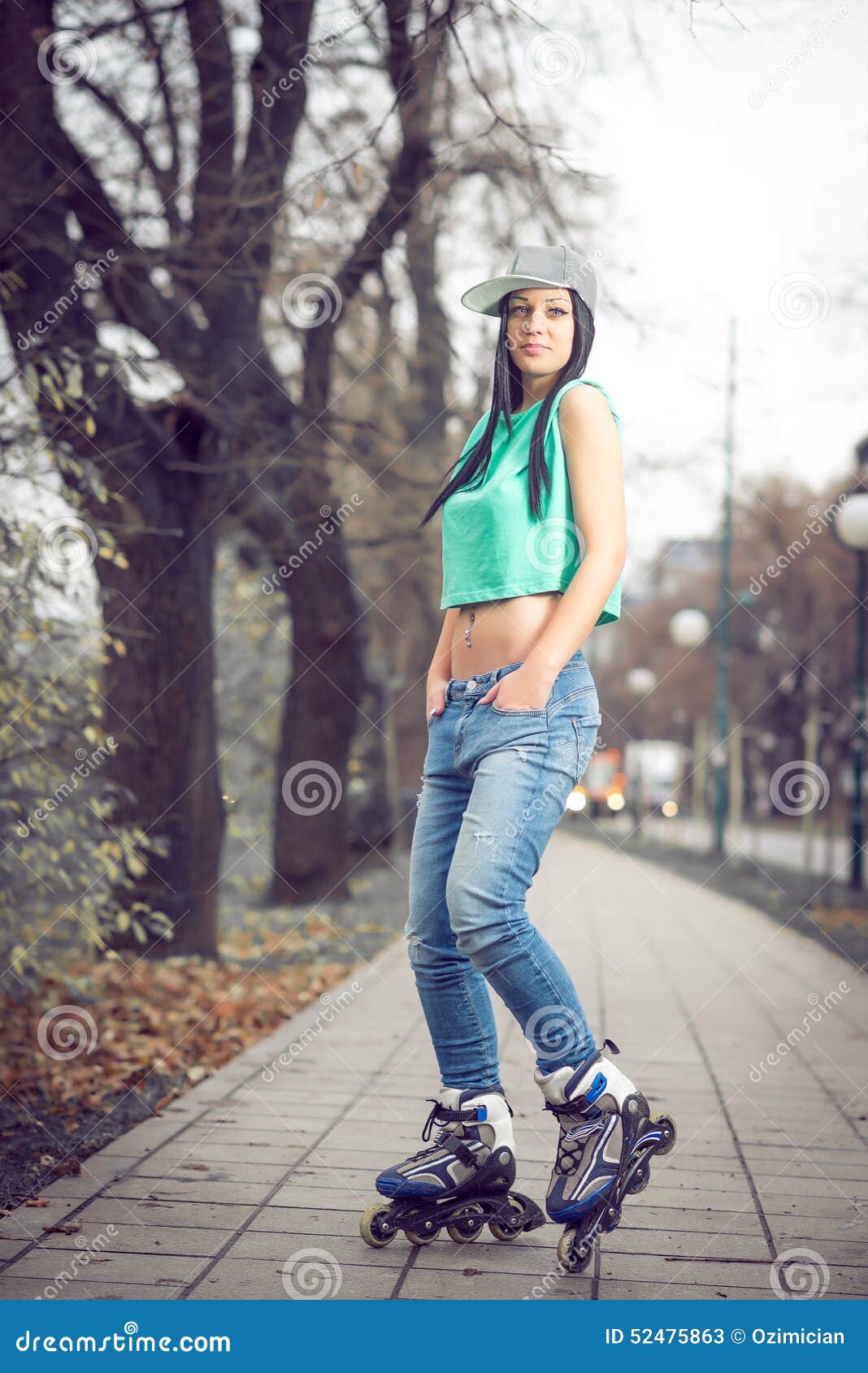 Girl Roller Skating In Park Stock Photo - Image of blur 