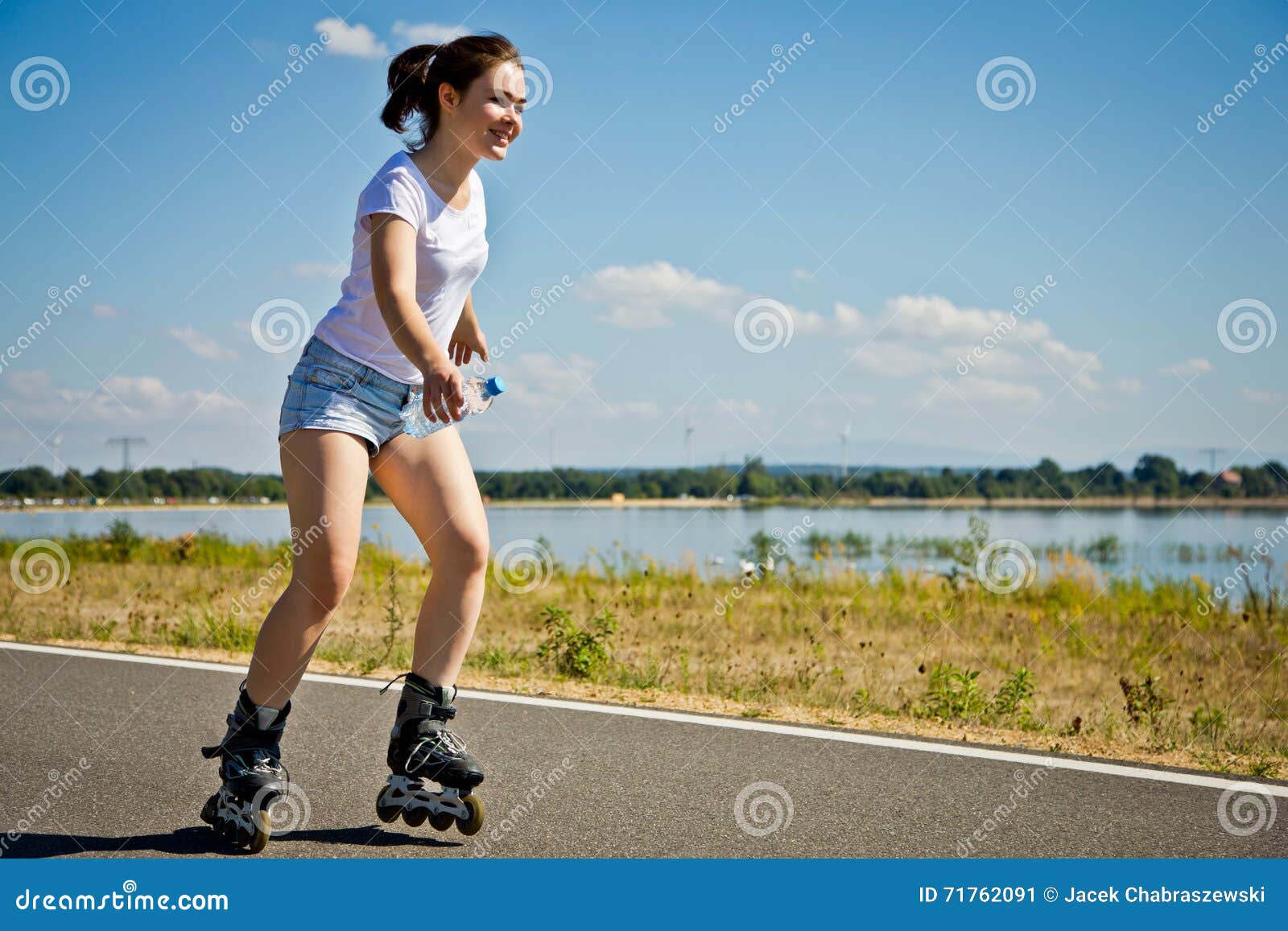 Girl on rollerblades stock image. Image of blades, race 71762091