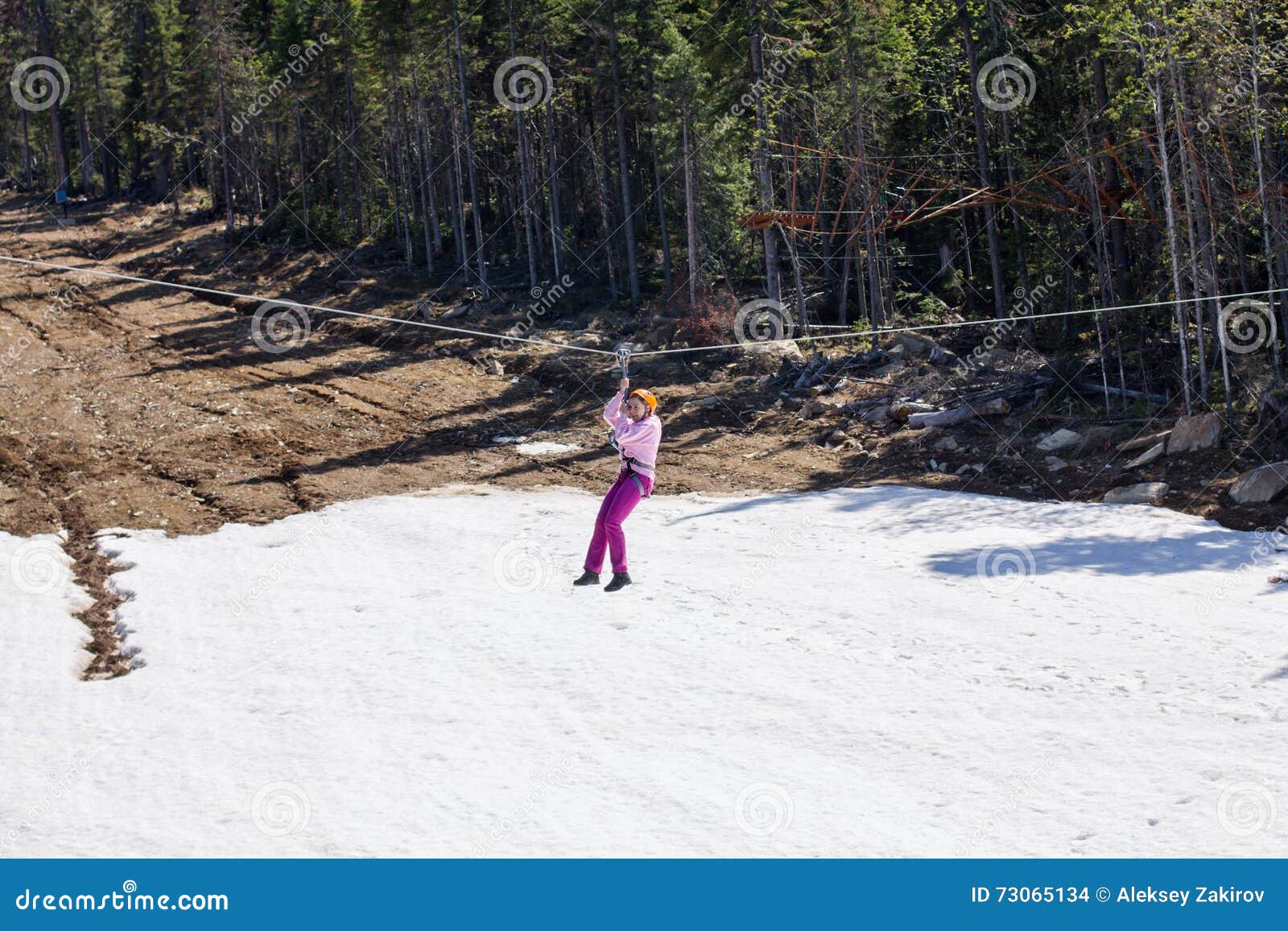 Girl in Rope Zip Park Slope Stock Photo Image of girl, action 73065134