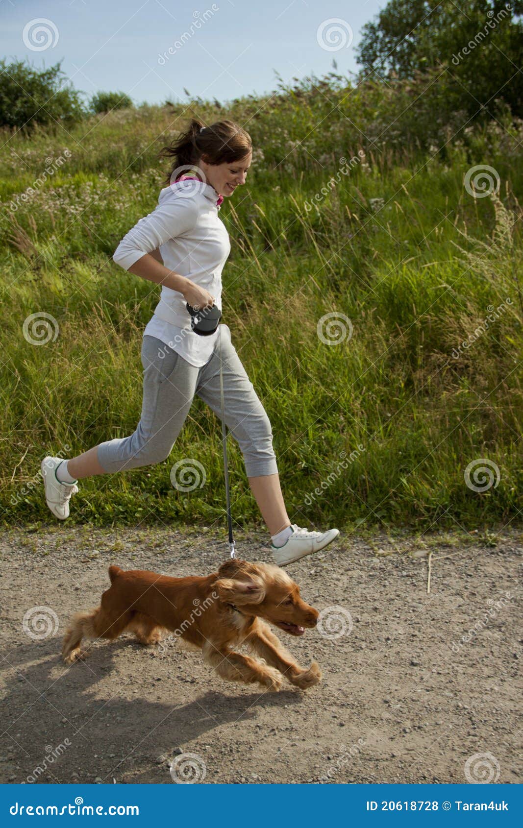 Girl running with her dog stock photo. Image of cocker 20618728