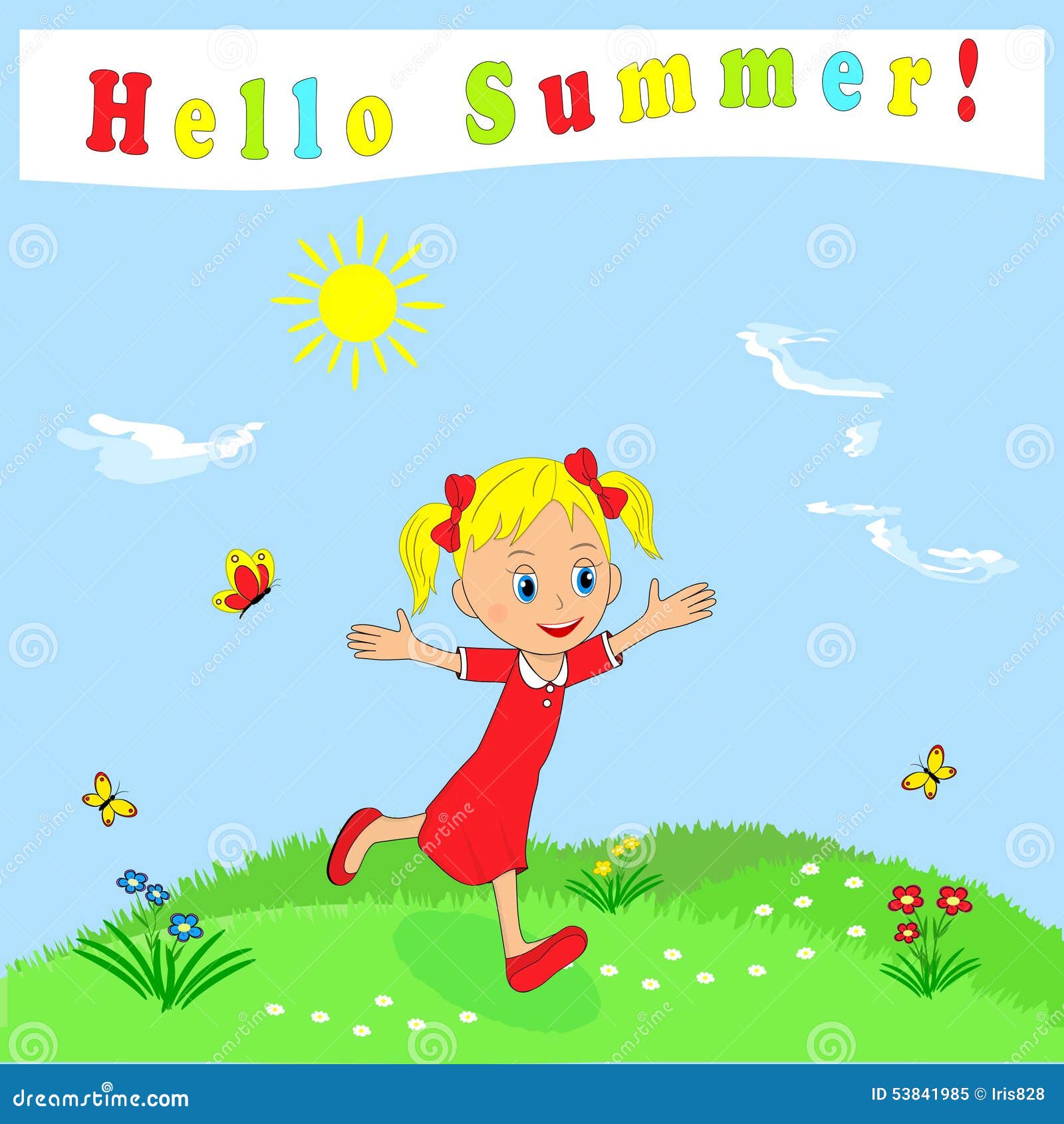 Girl Running through a Meadow Stock Illustration - Illustration of summer,  green: 53841985