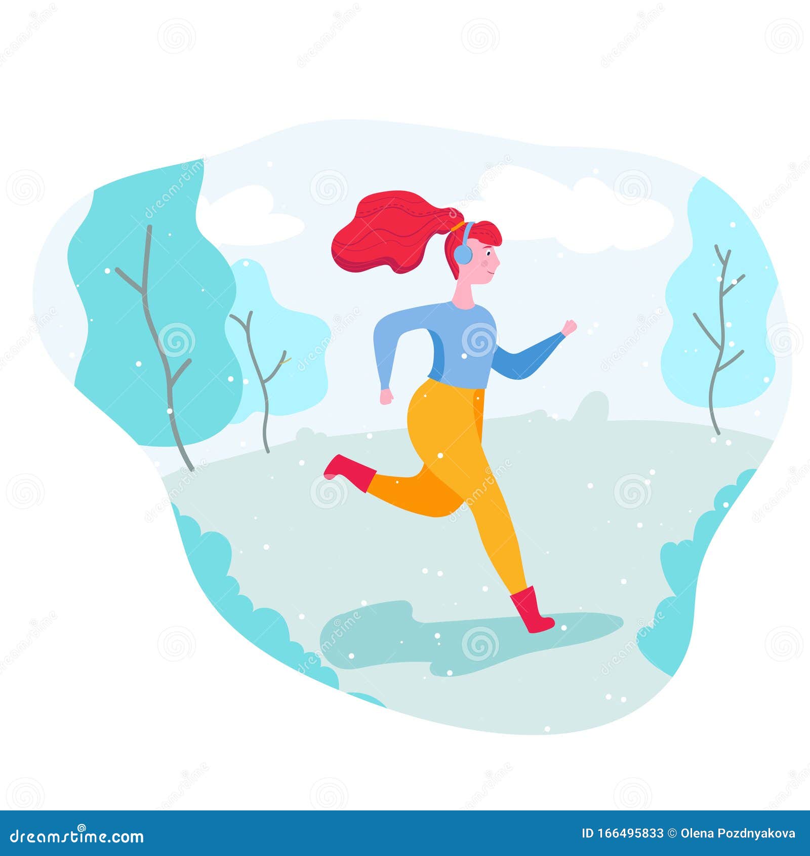 Download Girl Running In The Winter Park Stock Vector - Illustration of drive, character: 166495833