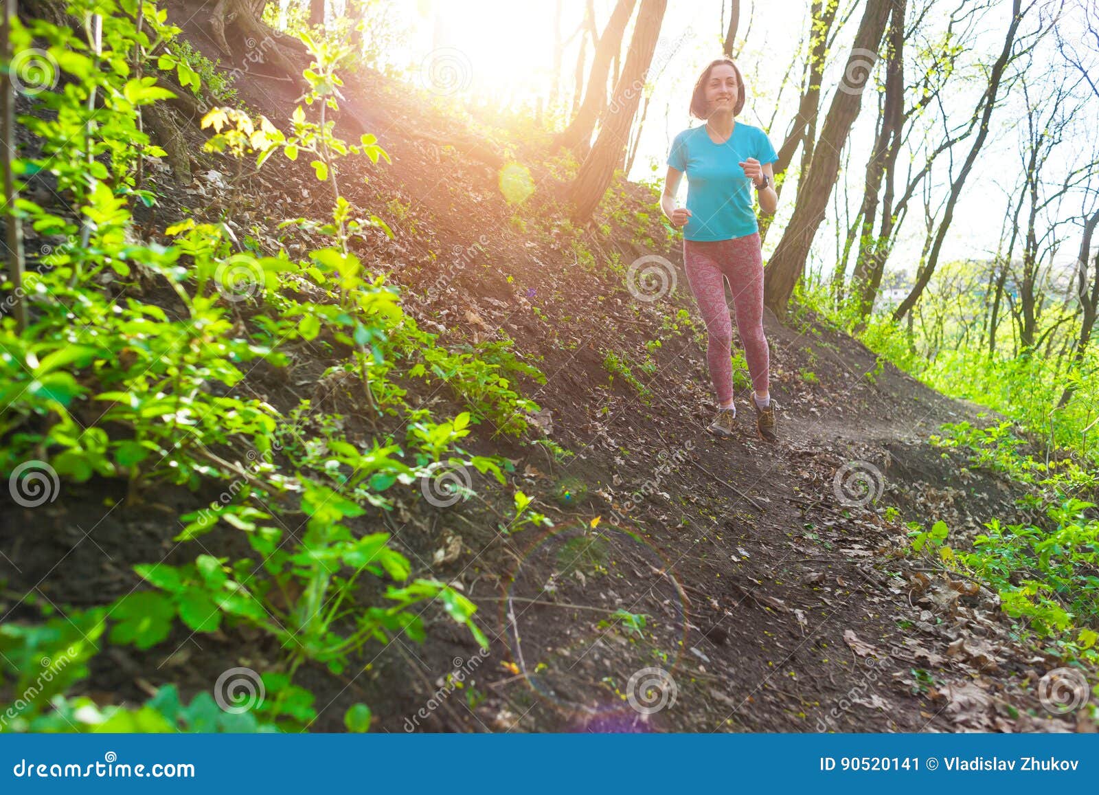 Girl running in the woods. stock image. Image of girl - 90520141