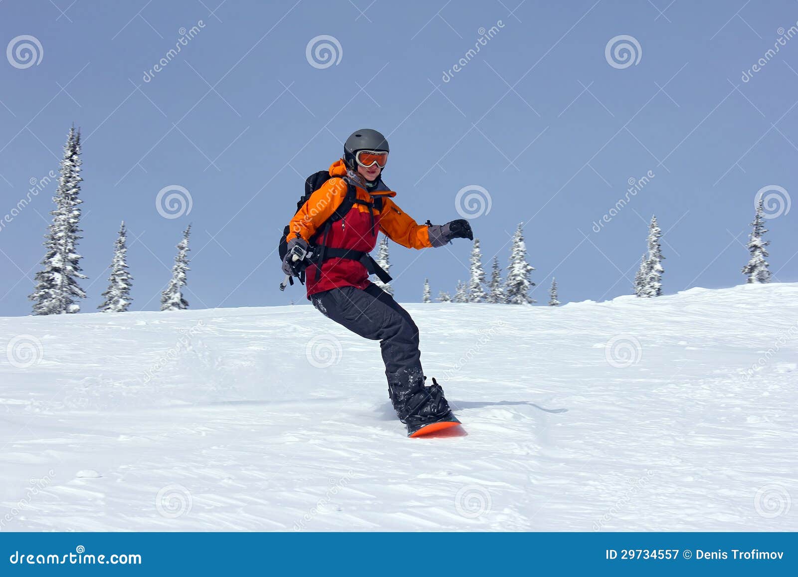 Girl Rushes Down the Slope on a Snowboard Stock Image - Image of energy ...
