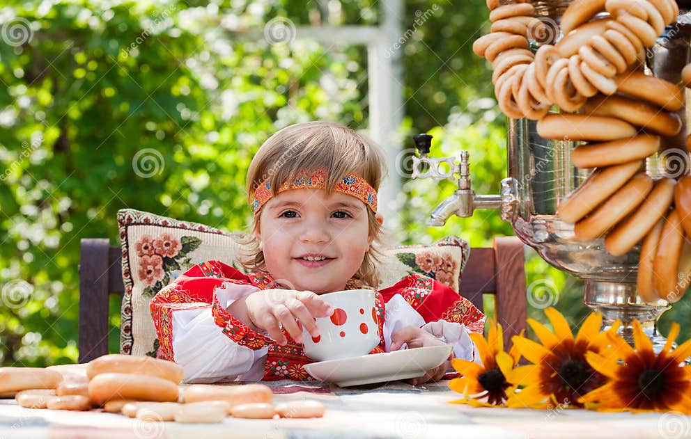 Girl In Russian National Dress Stock Image Image Of Elegant Sits