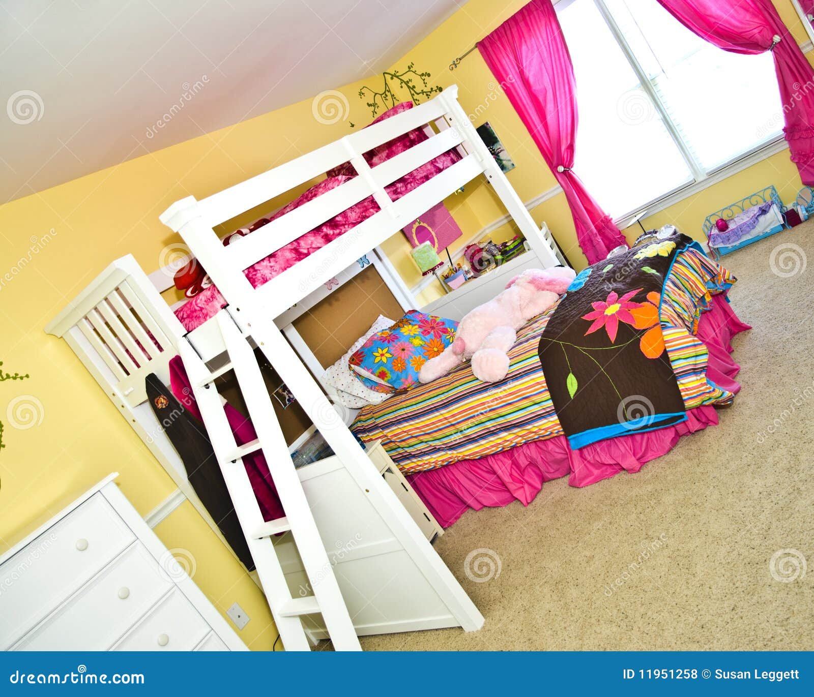 Girl S Bedroom With Bunk Bed Stock Photo Image Of Coverlet