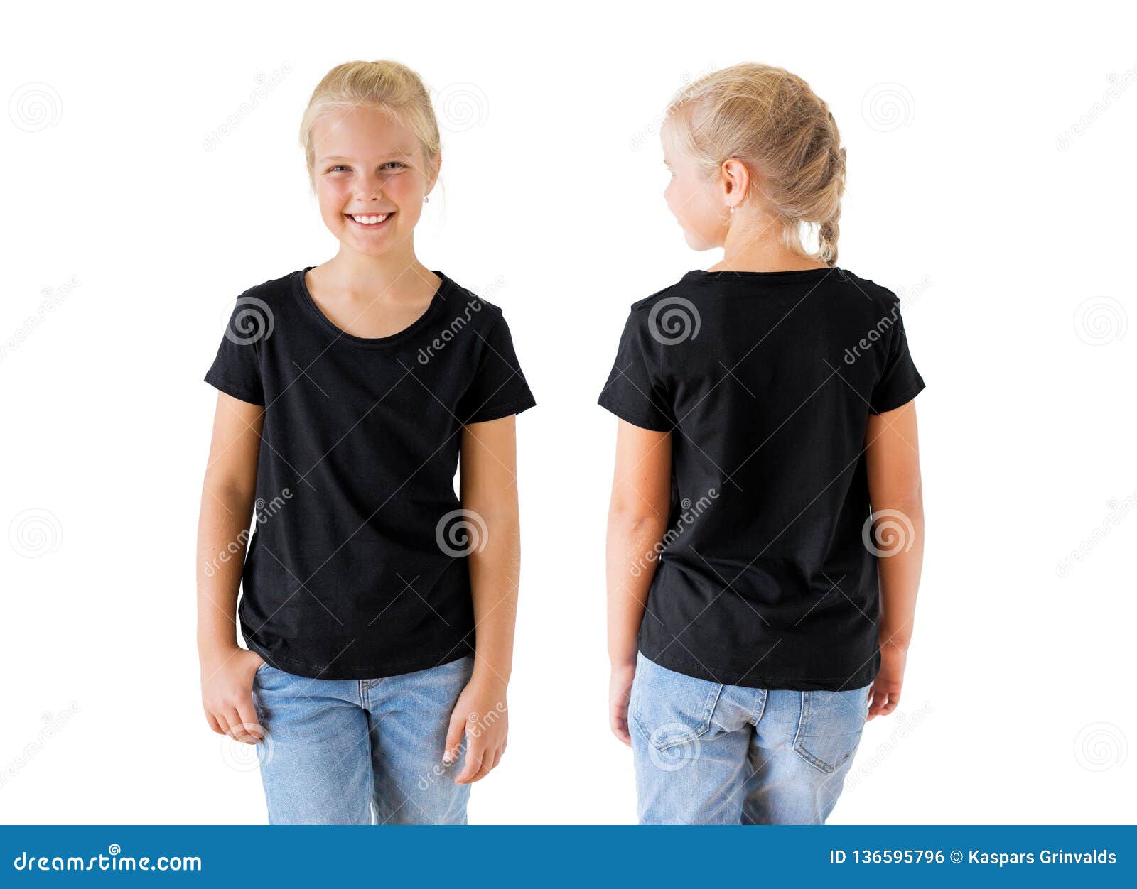 Download Girl`s Black T-shirt Mockup Template, Front And Back Stock Photo - Image of object, fashion ...