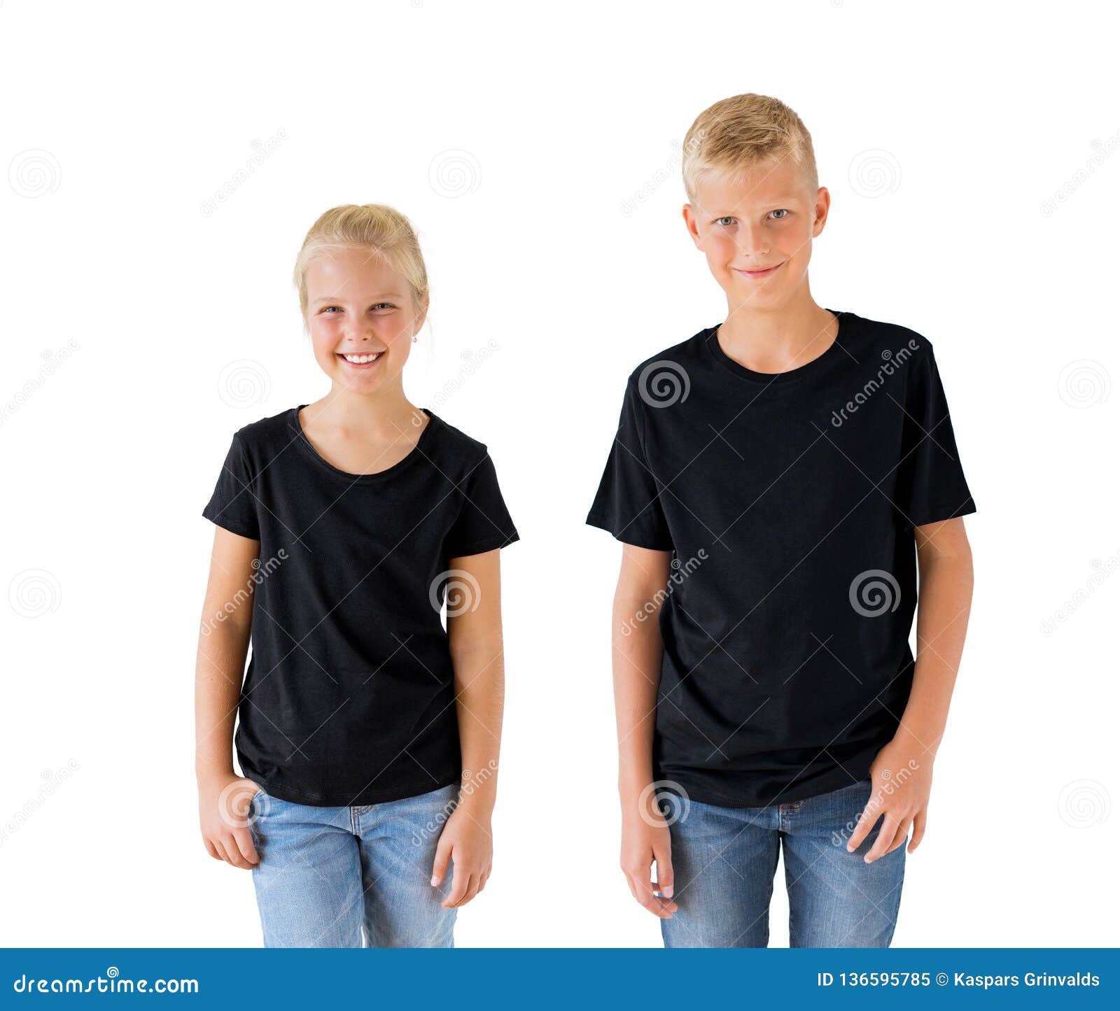 Download Girl S And Boy S Black T Shirt Mockup Template Stock Image Image Of Fashion Empty 136595785