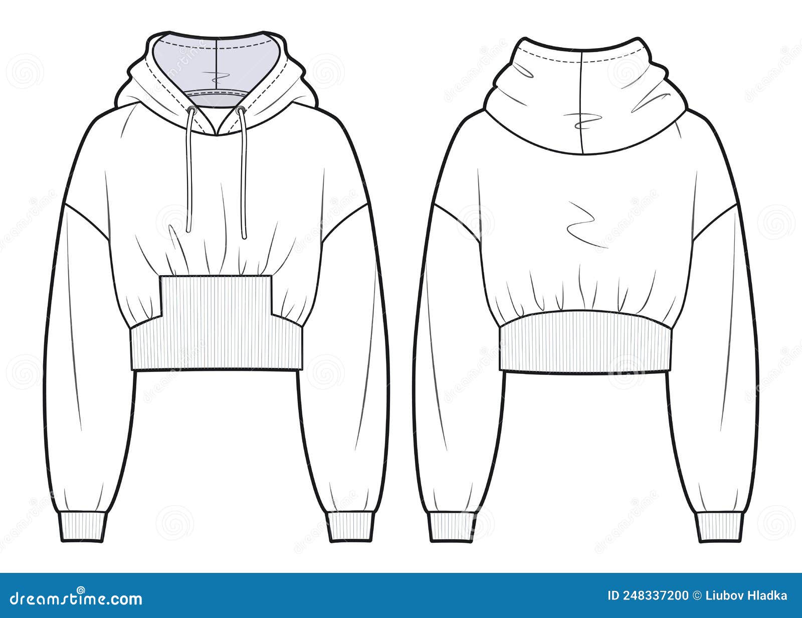 Hooded sweatshirt fashion flat sketch template Vector Image