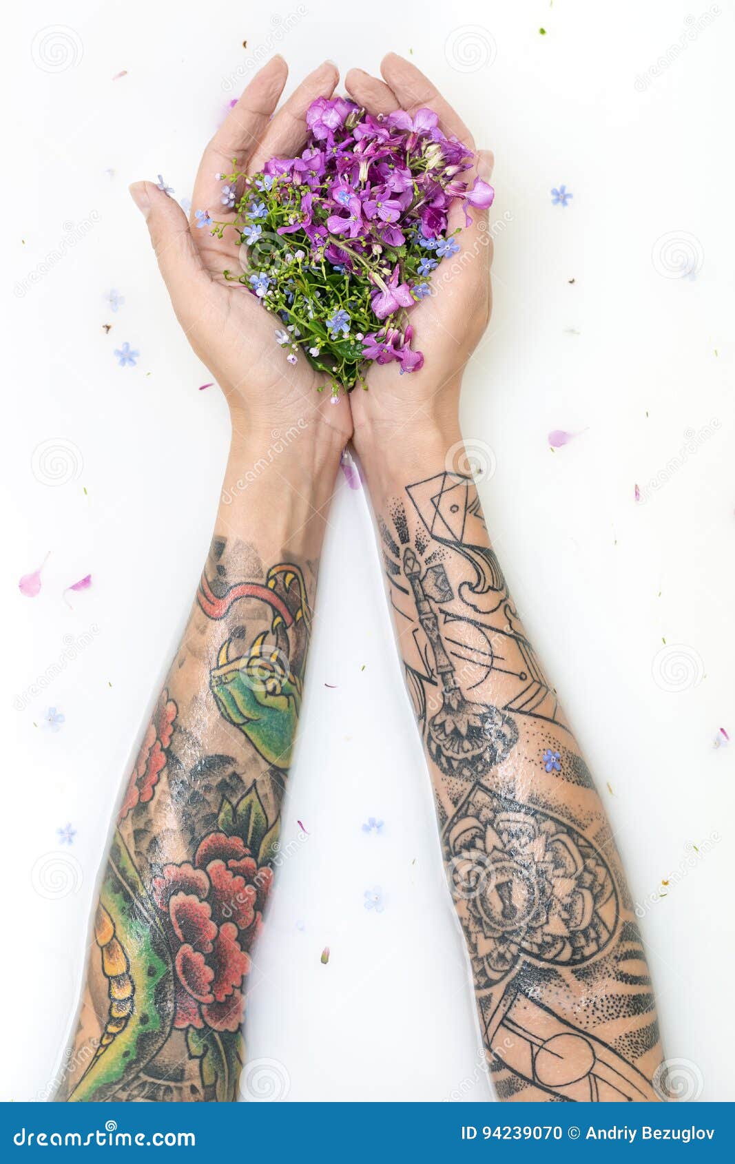 Delicate Flowers Living Coral Roses And Eryngium As A Beautiful Bouquet In  Girls Hand With Tattoo Copy Space Congratulation Card Stock Photo  Picture And Royalty Free Image Image 120318054