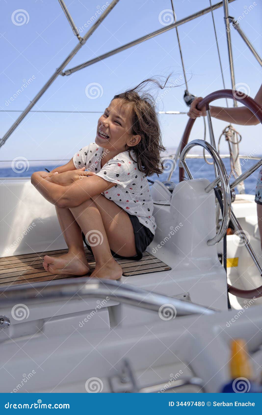 Girl on a sailing boat stock photo. Image of white 