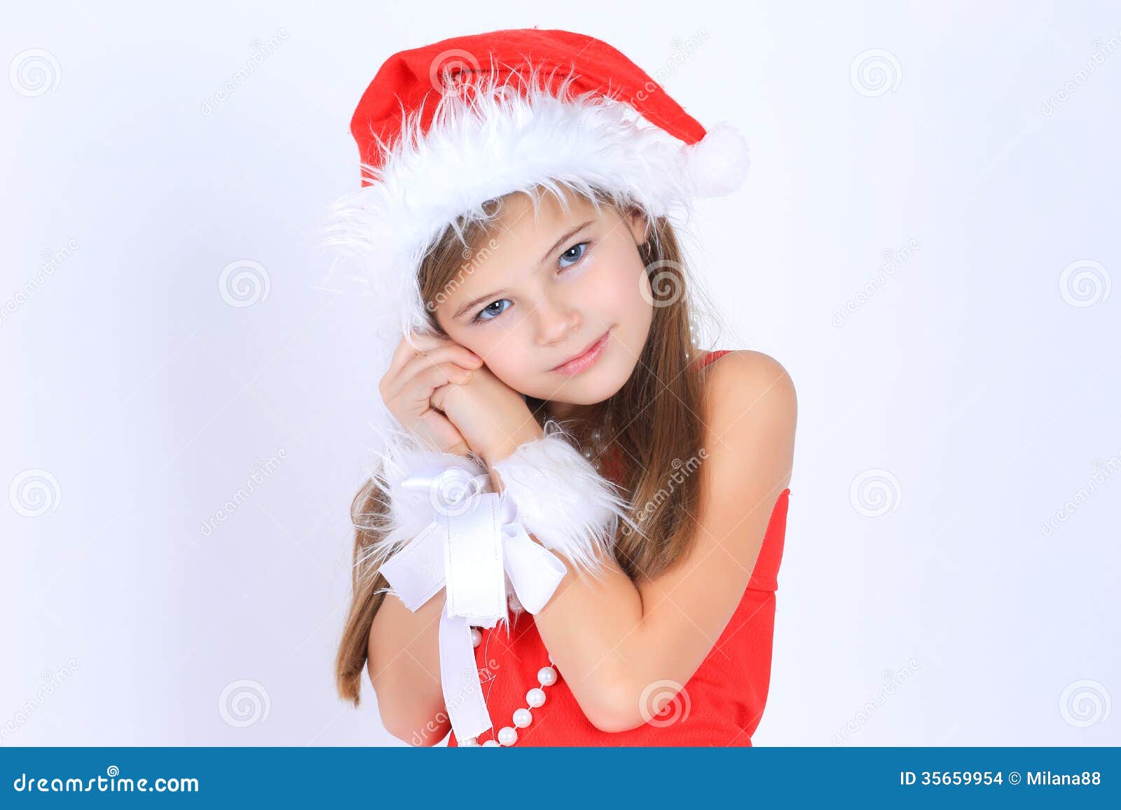 Girl in santa hat stock photo. Image of girl, happiness - 35659954