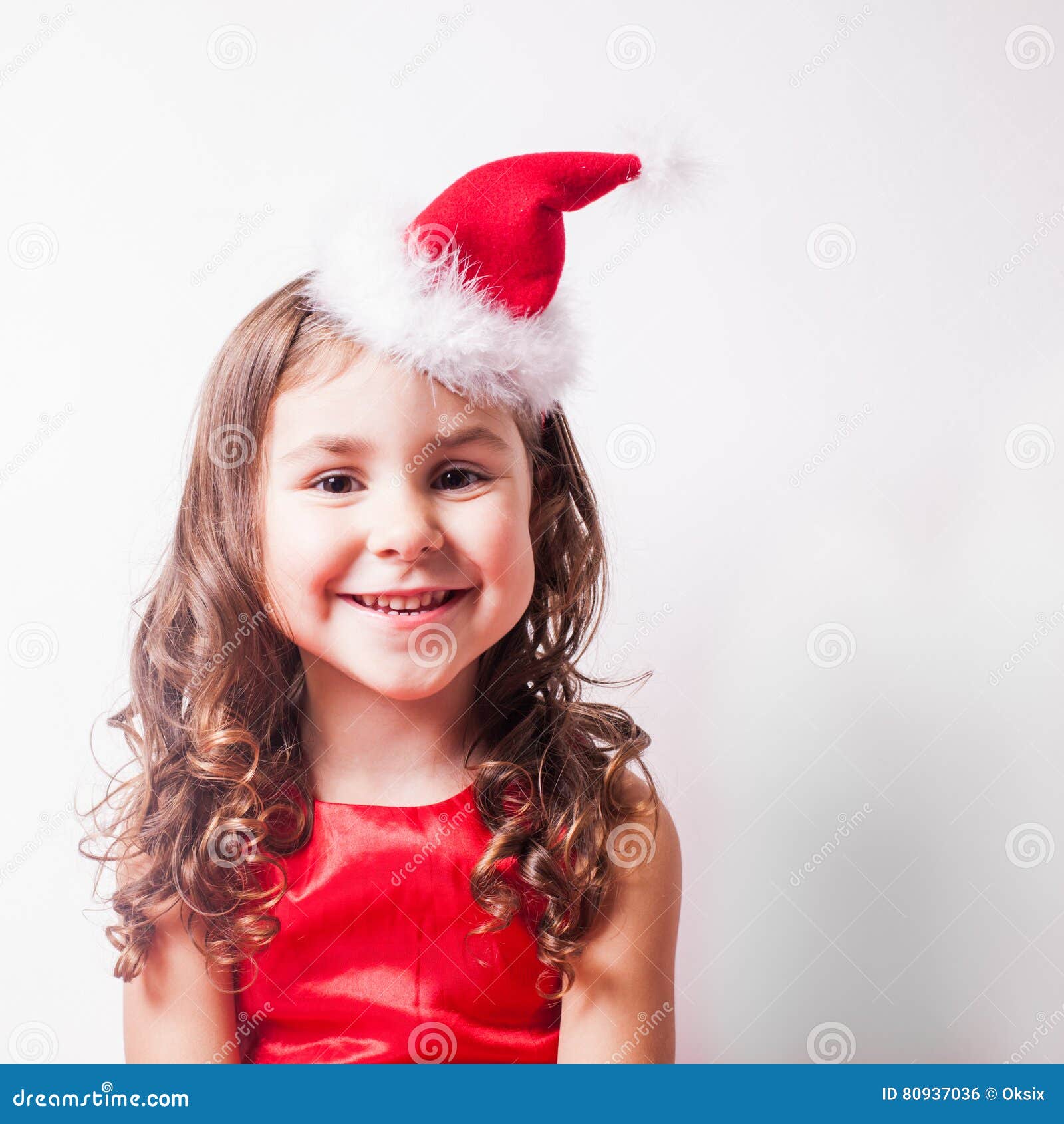Girl in Santa hat headband stock photo. Image of empty - 80937036