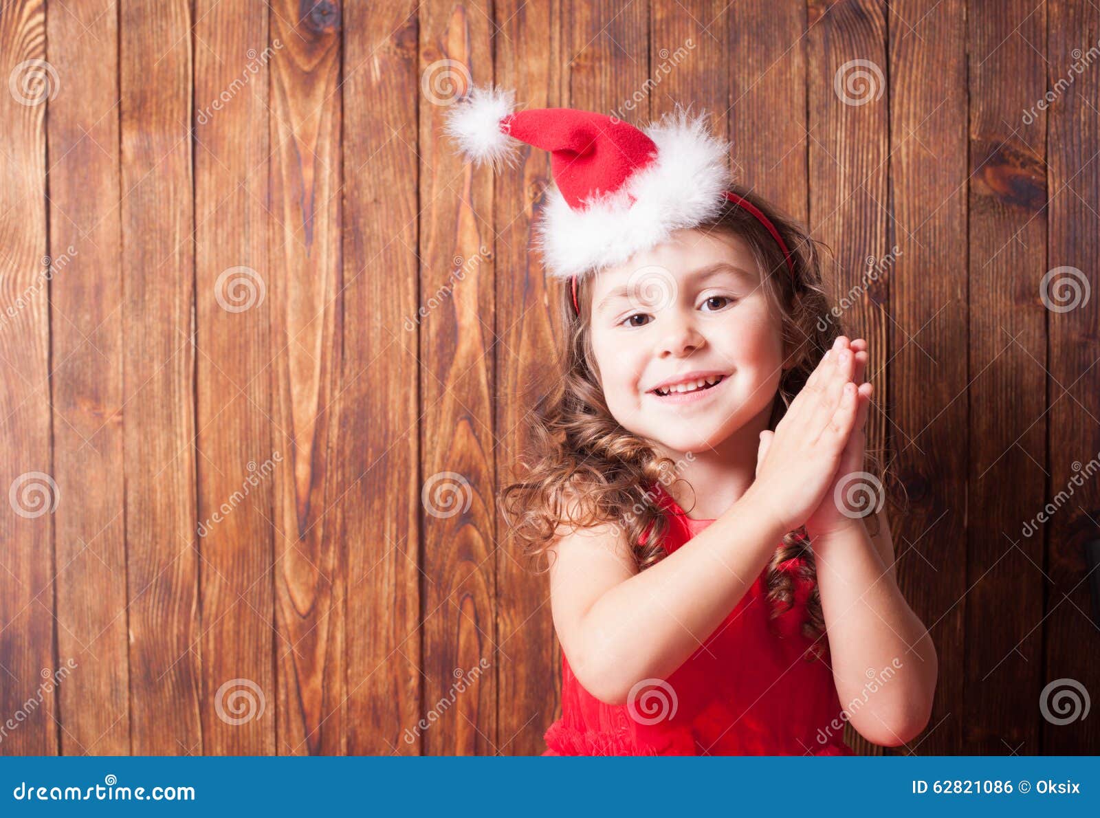 Girl in Santa hat headband stock photo. Image of happiness - 62821086