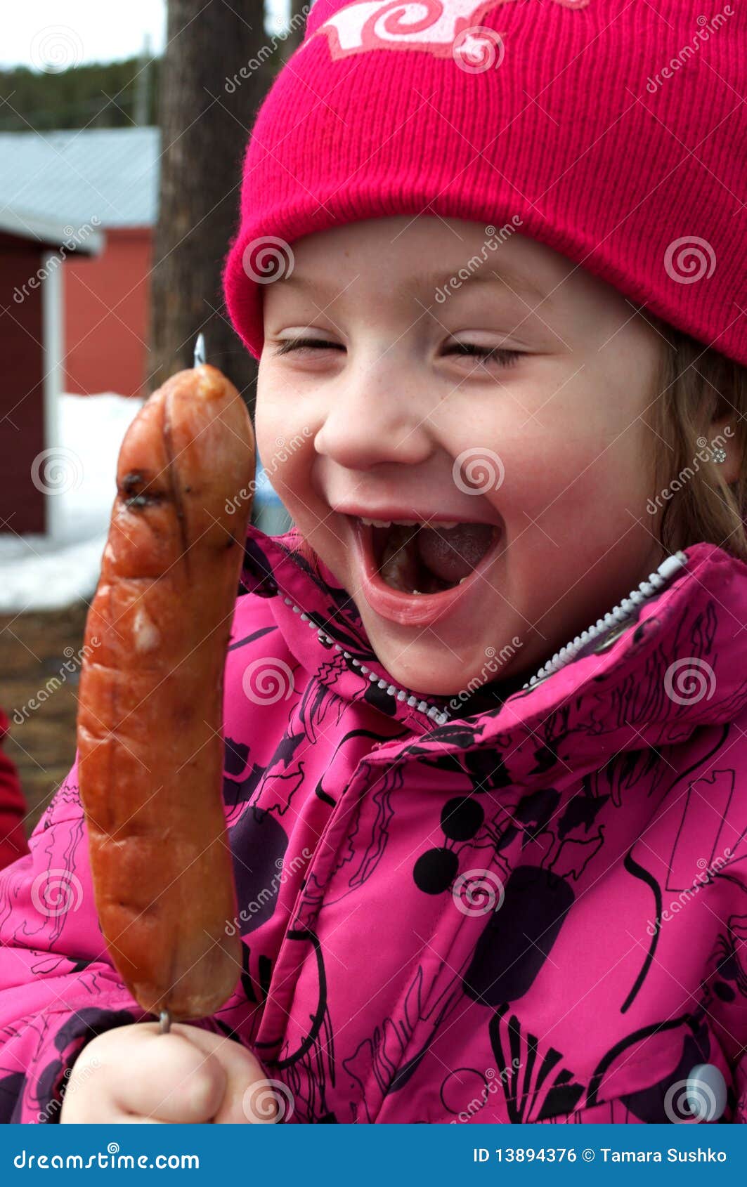 Girl With Sausage Royalty Free Stock Image Image 13894376