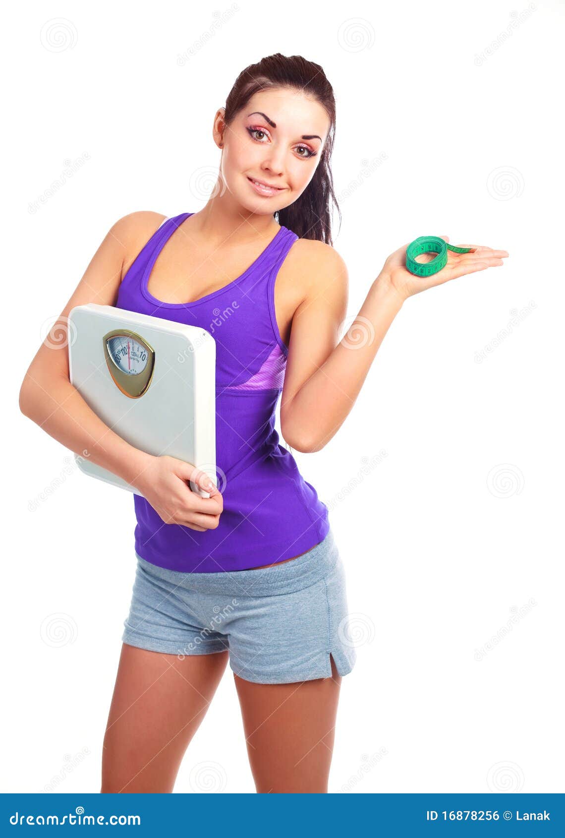 Girl with scales stock photo. Image of fitness, happy 16878256