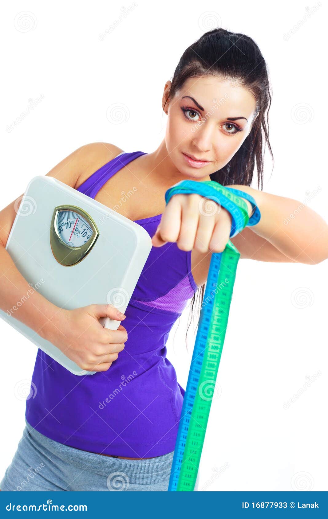 Girl with scales and tape stock image. Image of isolated 16877933