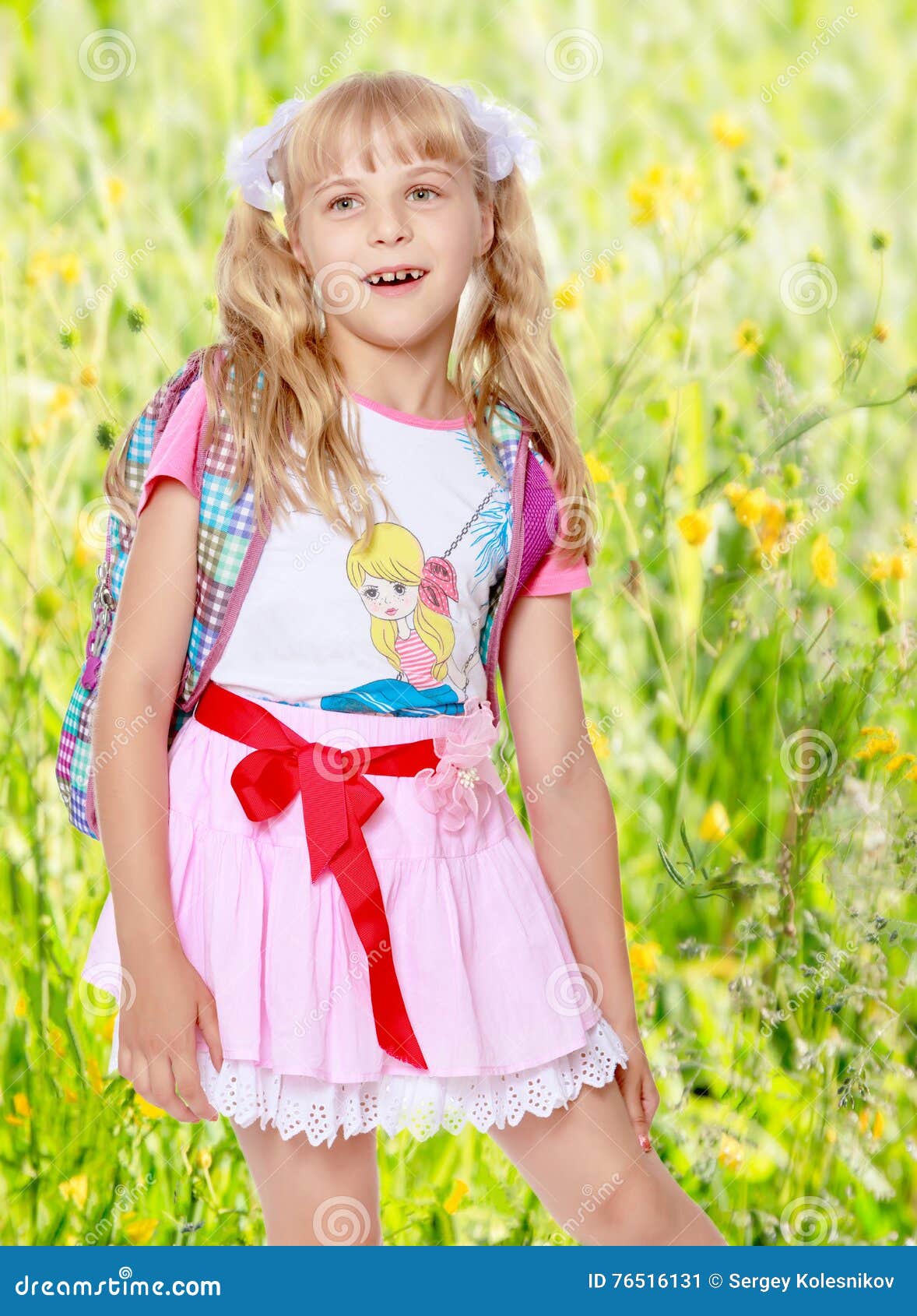 Girl with school backpack stock image. Image of healthy - 76516131