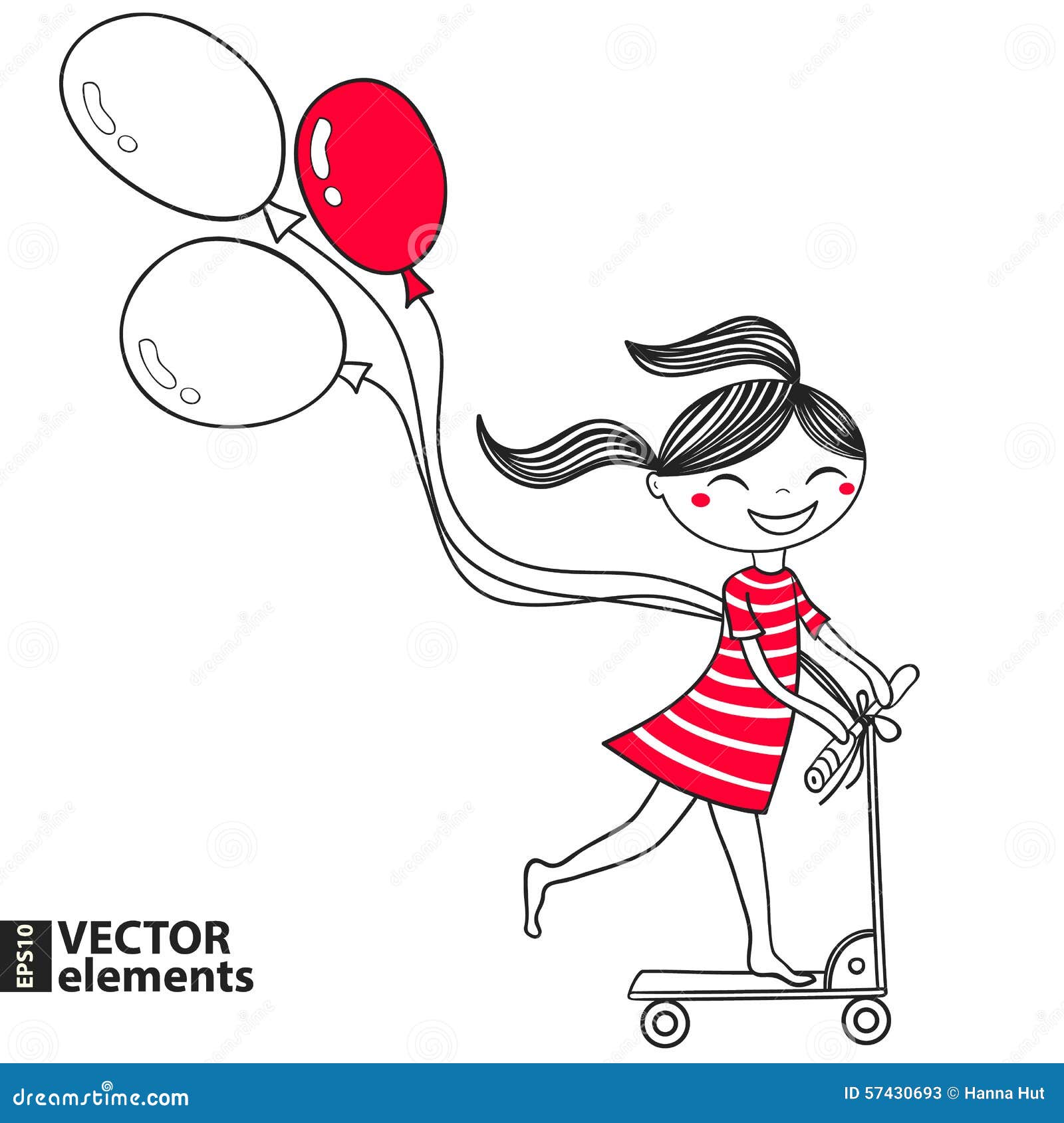 Girl on Scooter with Balloons Stock Vector Illustration of outdoor