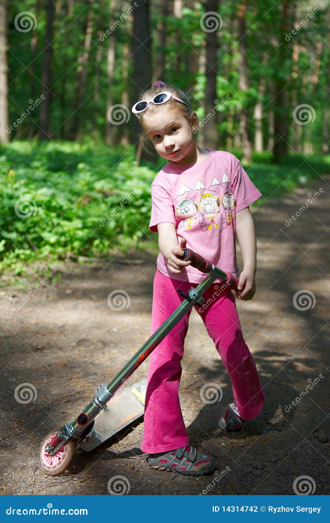 Girl with a Scooter in the Park Stock Photo Image of protection