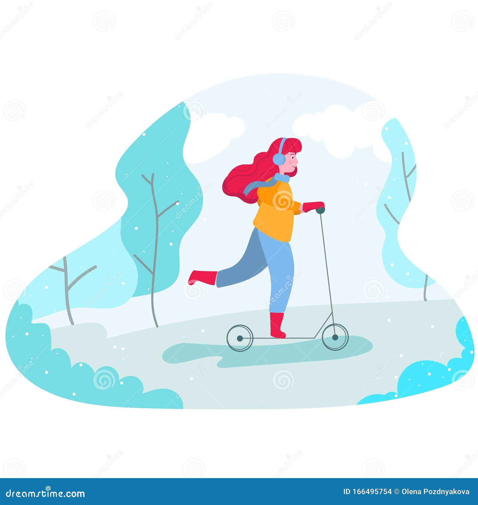 Download Girl On Scooter In The Winter Park Stock Vector - Illustration of artwork, design: 166495754