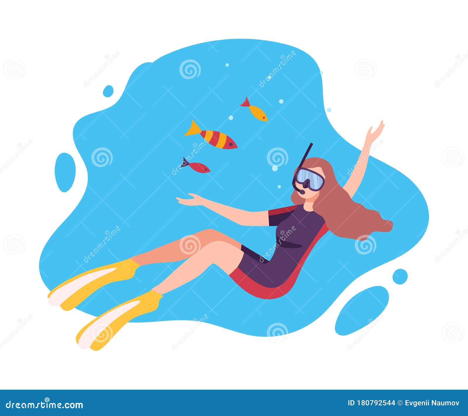 Girl Scuba Diver Swimming Under the Water with Small Fishes, Underwater ...