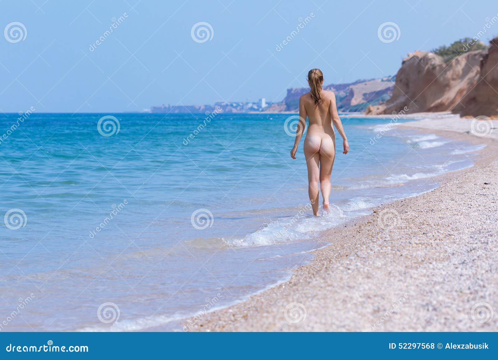 Sexy Naked Girl Walking On Beach