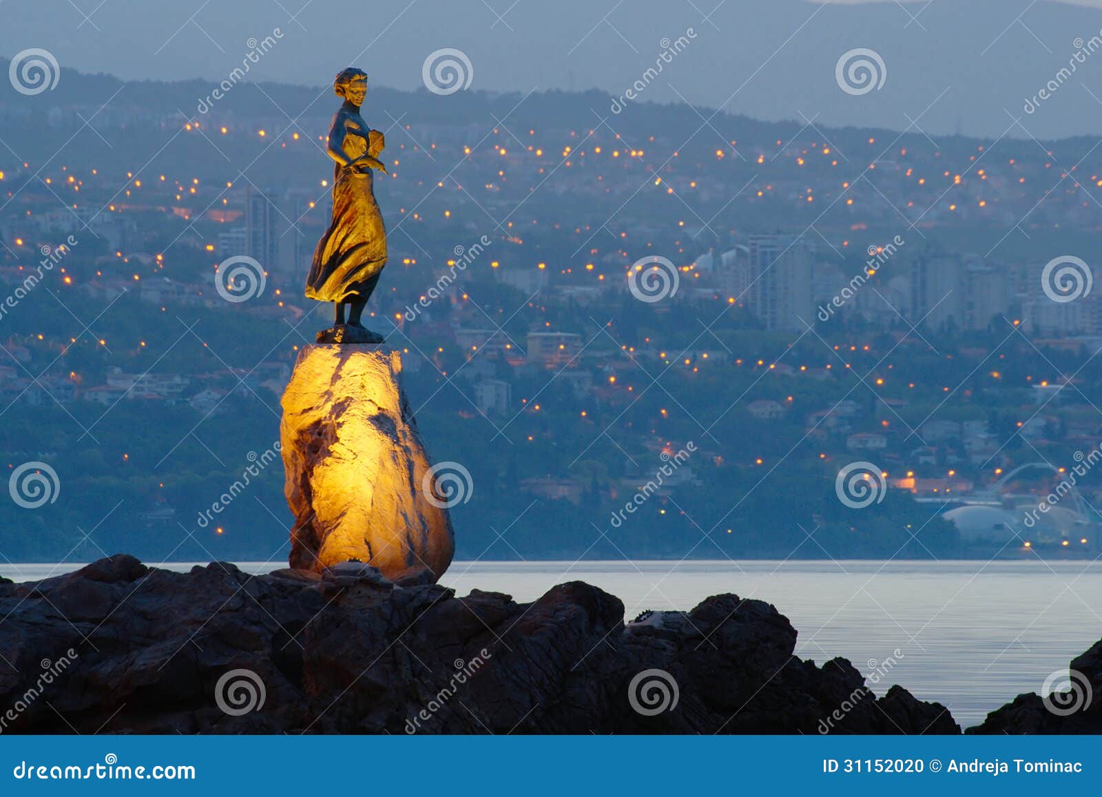 girl with seagull with rijeka in the background
